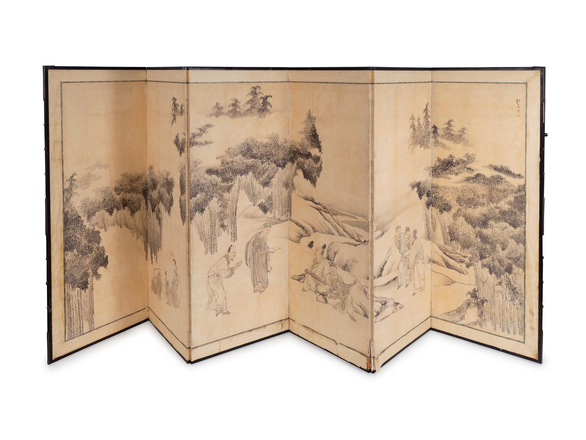 A Japanese Six-Fold Paper Screen — 19TH CENTURY