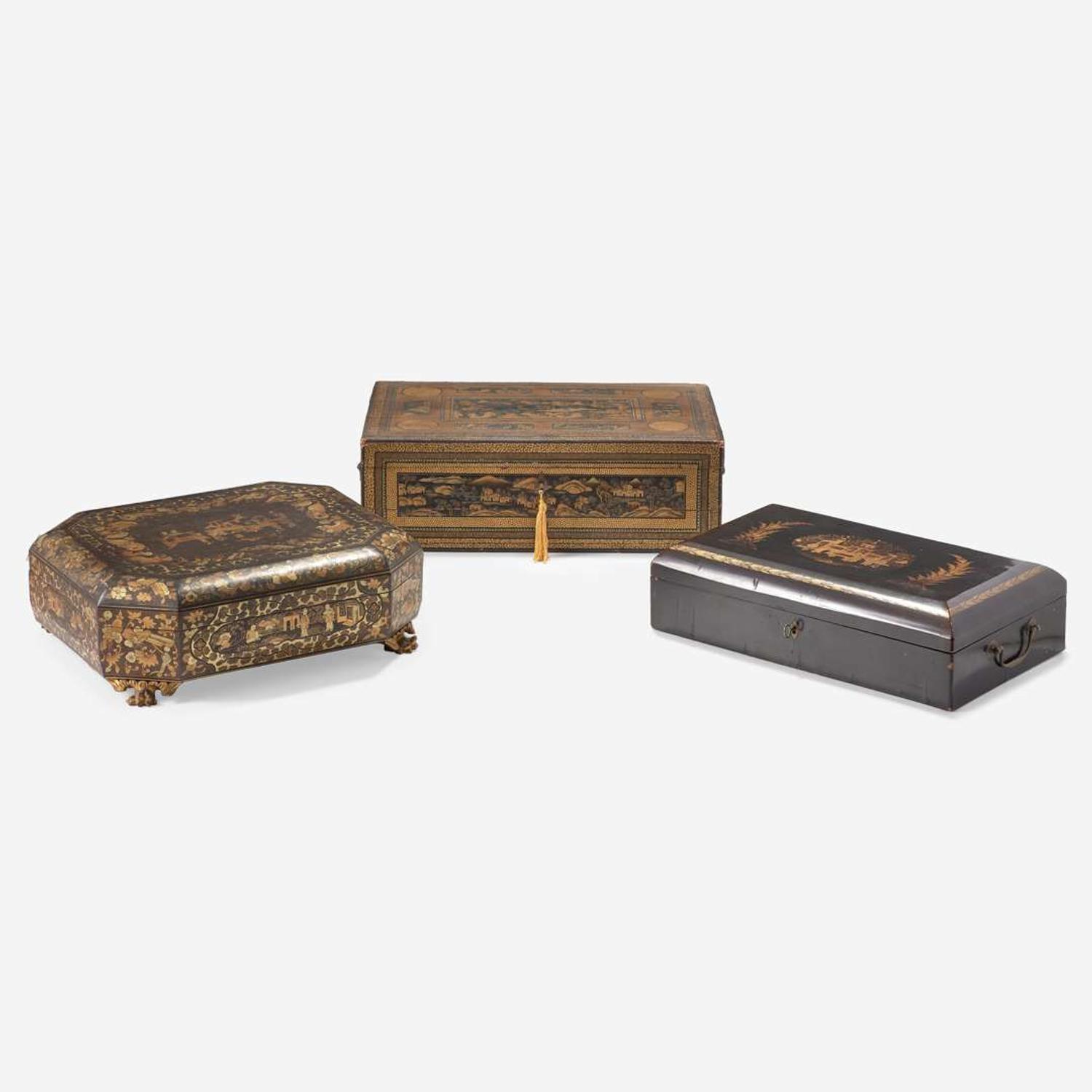 A group of three Chinese Export lacquer boxes early 19th century