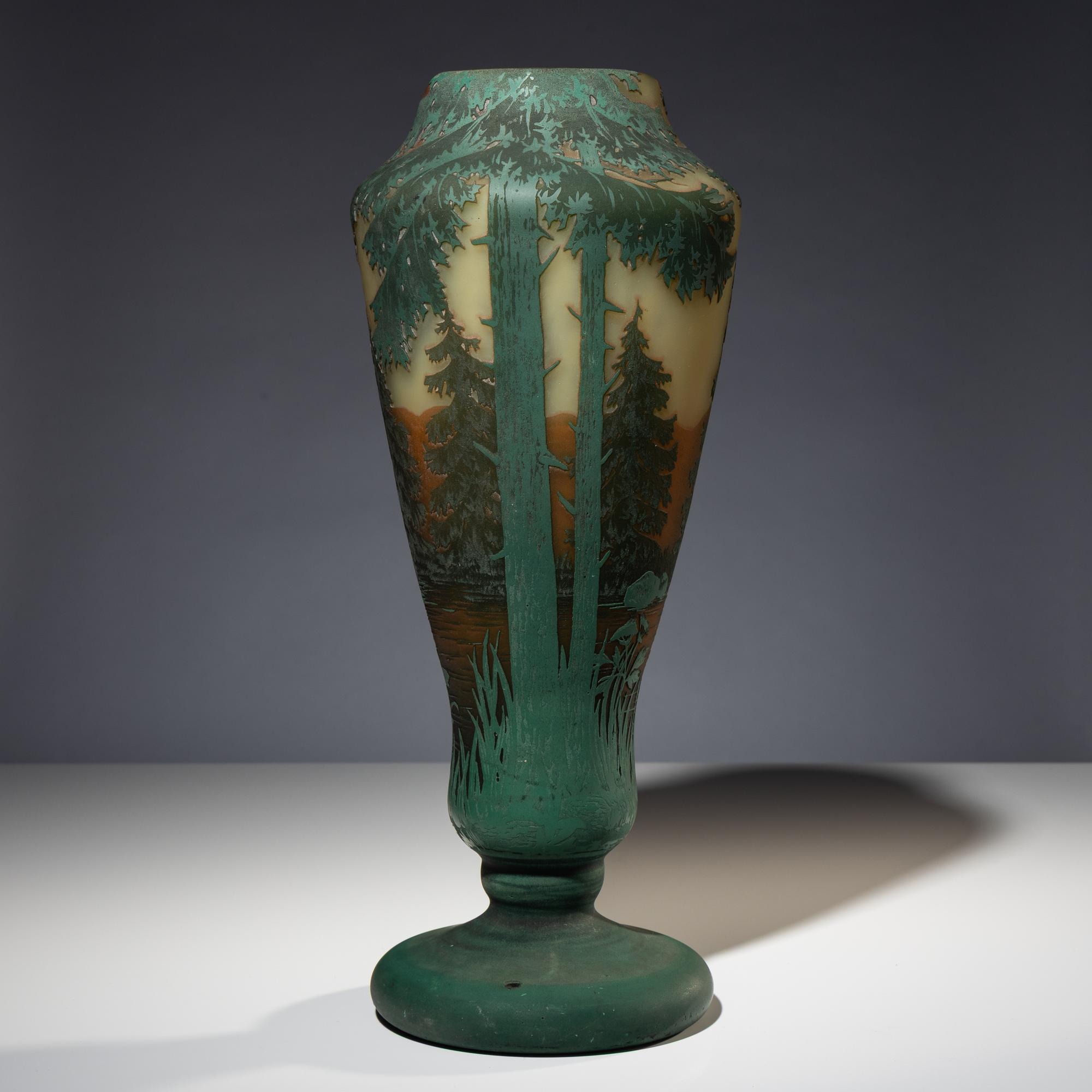 Cameo forest scene vase French, c. 1910