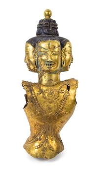 A Tibetan Gilt Bronze Bust 17TH/18TH CENTURY Overall height 25 inches. — 17TH/18TH CENTURY