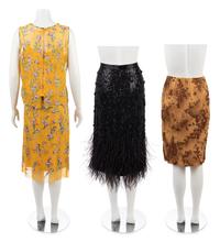 Five Bill Blass Pieces: One Three-Piece Ensemble, Two Embellished Skirts