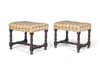 A Pair of French Provincial Turned Beechwood Tabourets