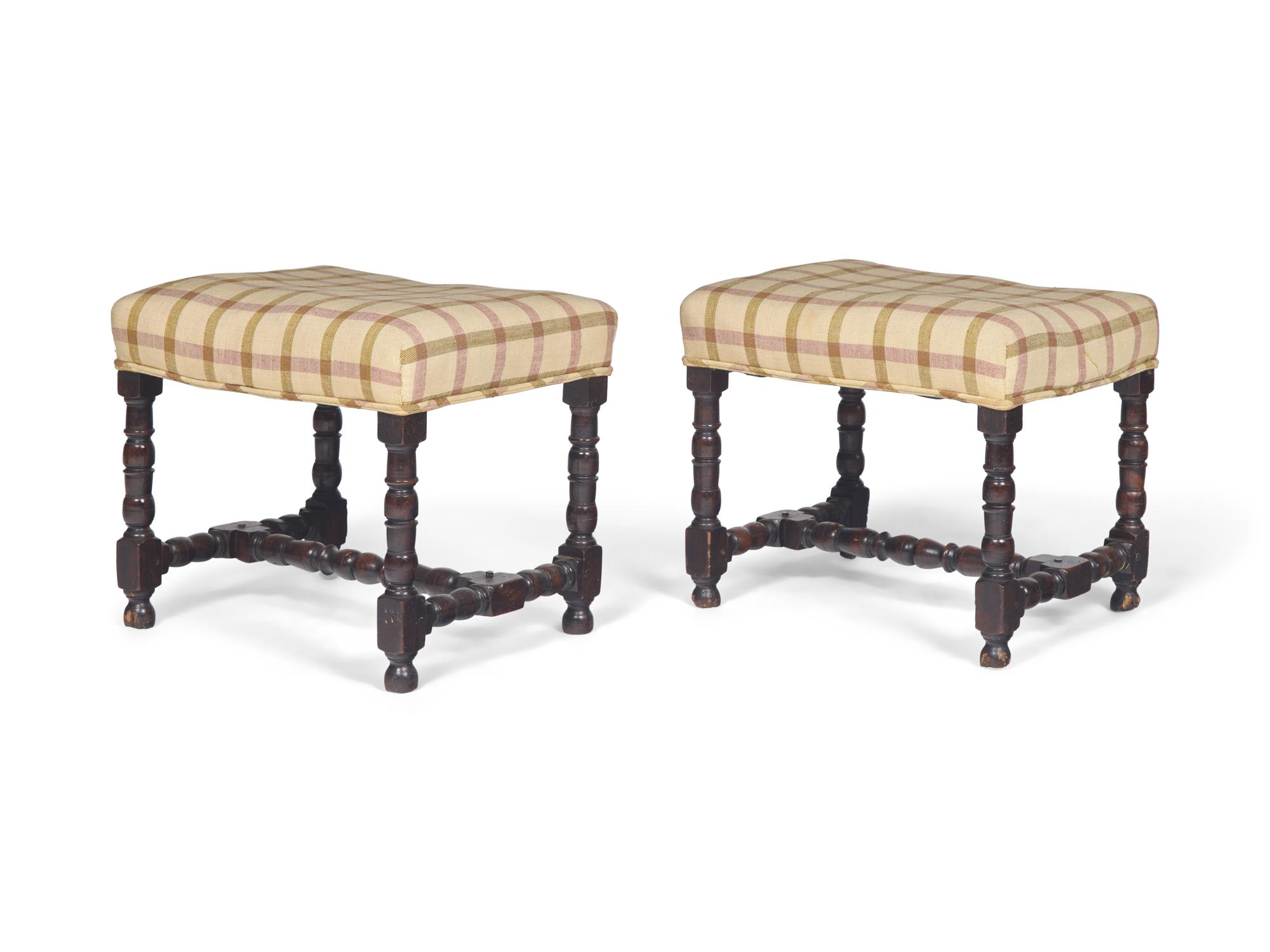 A Pair of French Provincial Turned Beechwood Tabourets