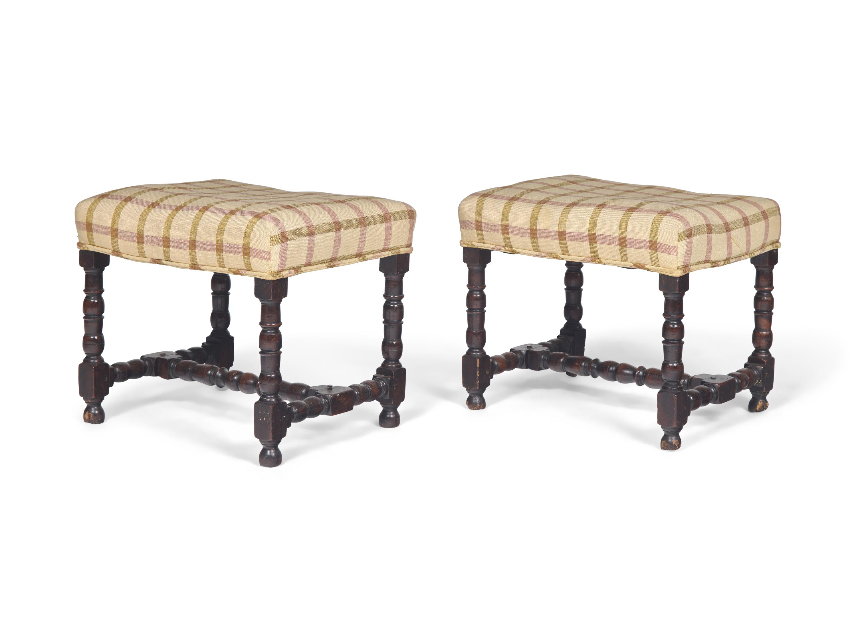 A Pair of French Provincial Turned Beechwood Tabourets
