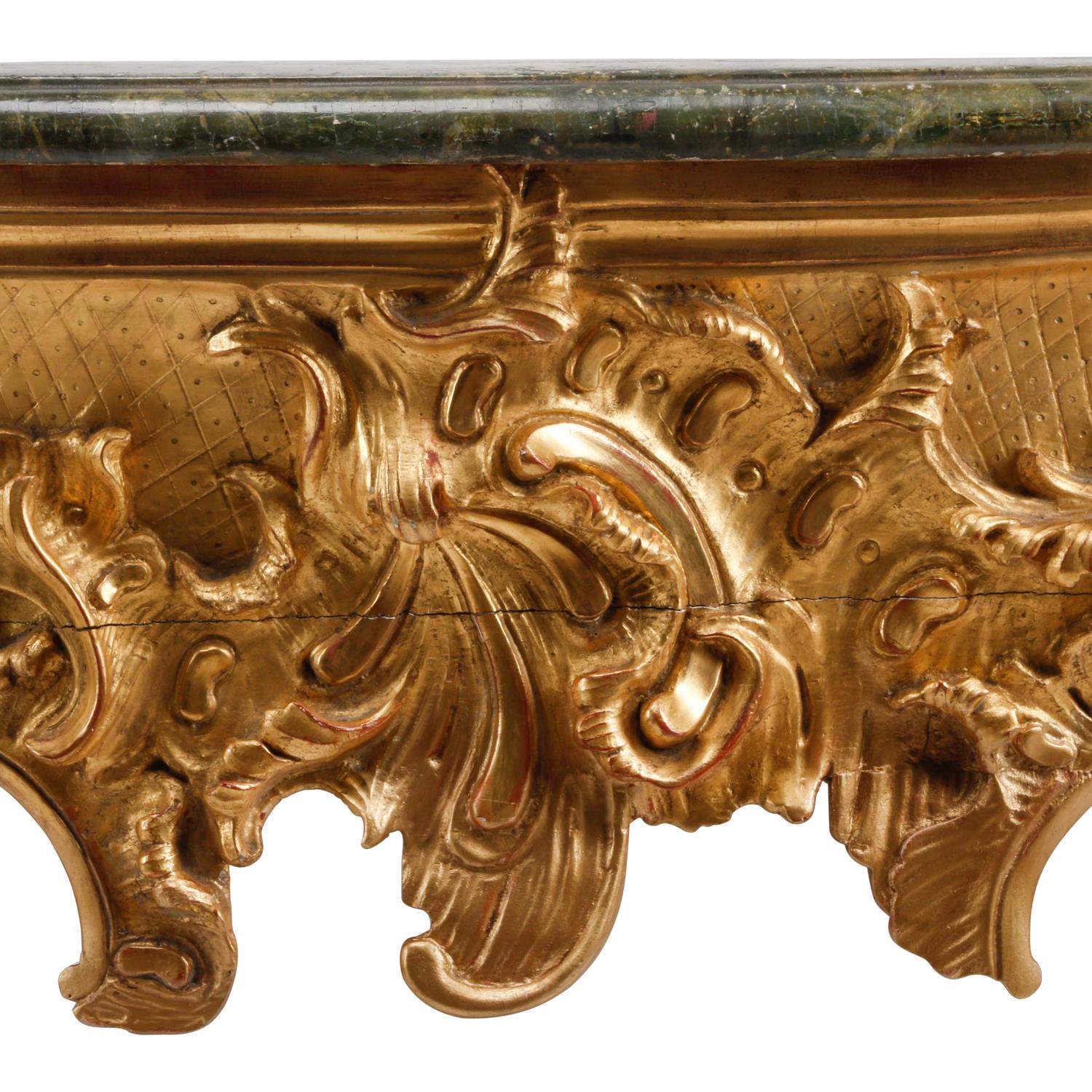 A Pair of German Rococo Style Giltwood Console Tables