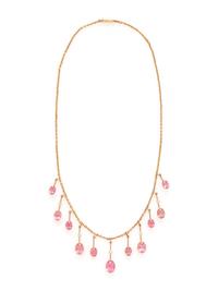 YELLOW GOLD, PINK TOURMALINE AND DIAMOND FRINGE NECKLACE
