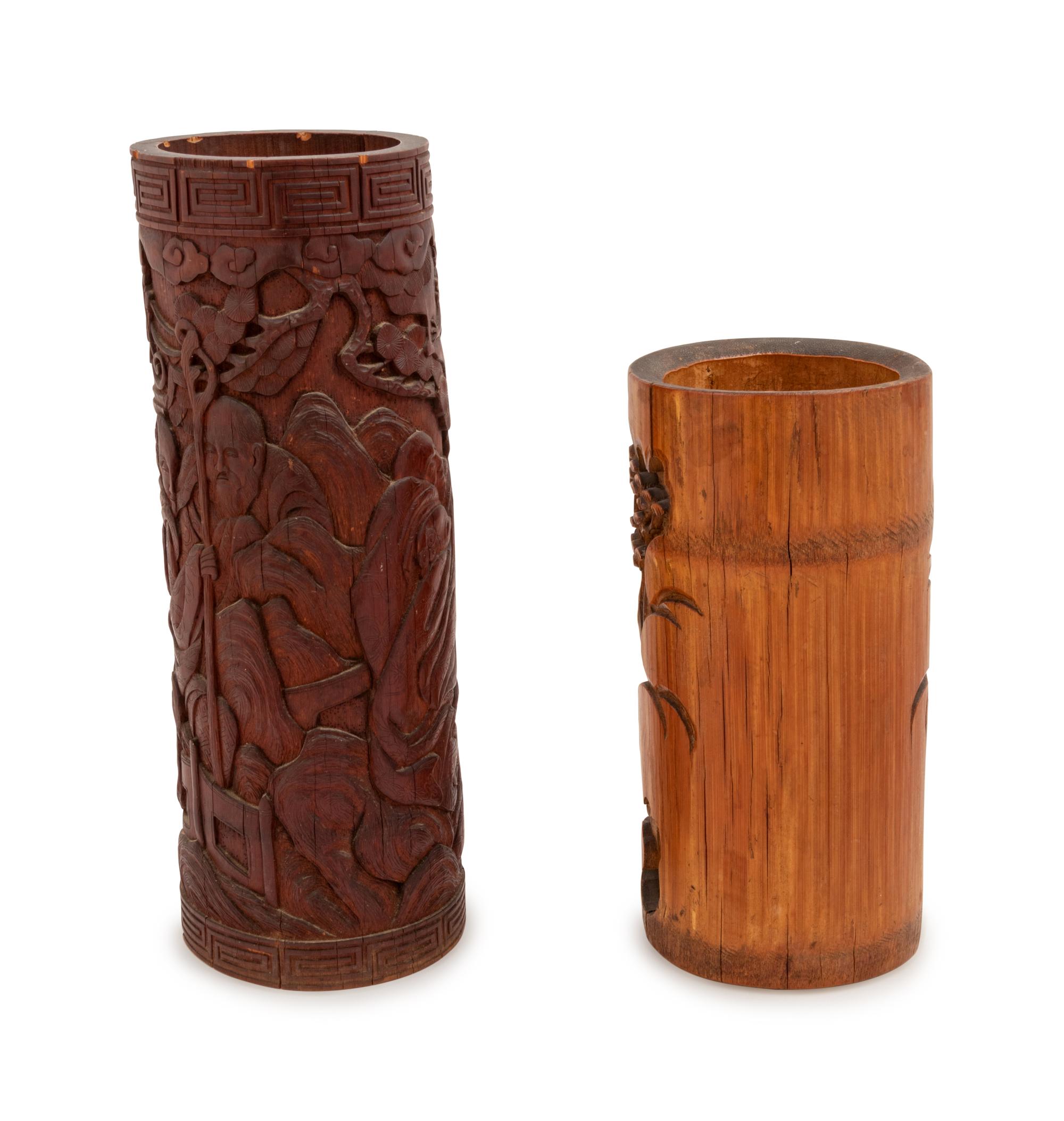 Two Large Chinese Bamboo Brush Pots, Bitong