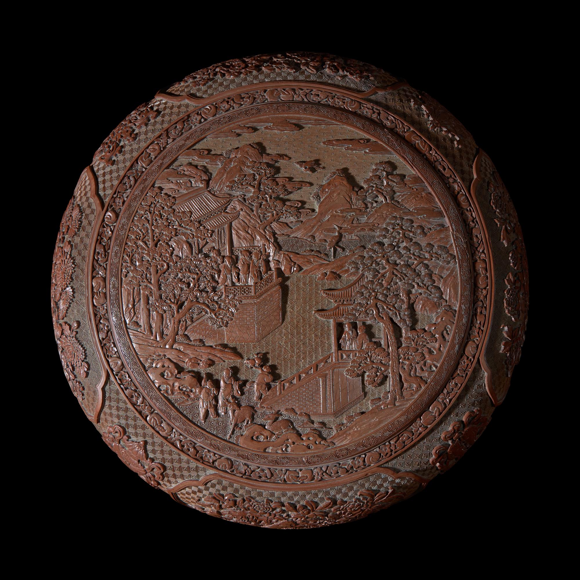A Large Chinese Cinnabar Lacquer Circular Box and Cover, Late 19th/ Early 20th century 晚清民國 剔紅大捧盒