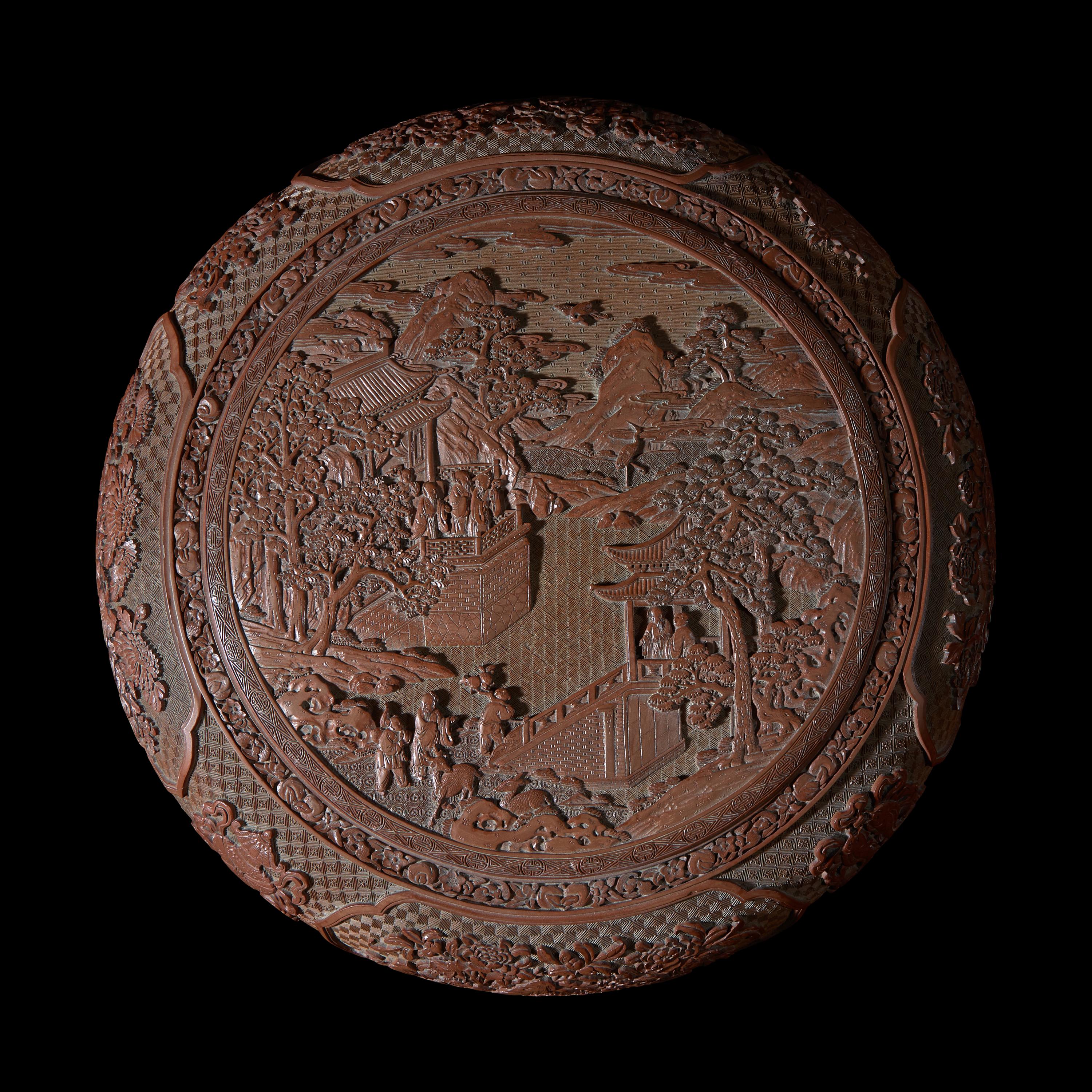 A Large Chinese Cinnabar Lacquer Circular Box and Cover, Late 19th/ Early 20th century 晚清民國 剔紅大捧盒