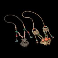Two Chinese Silver and Coral Necklaces, 19th Century