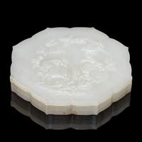 A Chinese White Hardstone Floriform 'Peach' Box and Cover — 白石菱花式福桃紋蓋盒