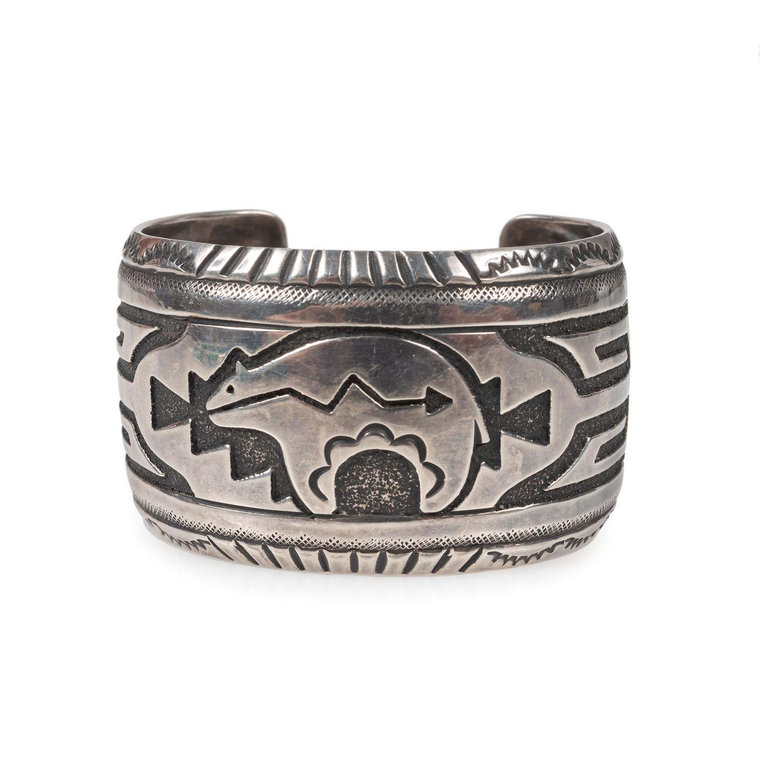 Sterling Silver, Brass, and Turquoise Nugget Necklace, AND Sterling Silver Overlay Bear Cuff Bracelet