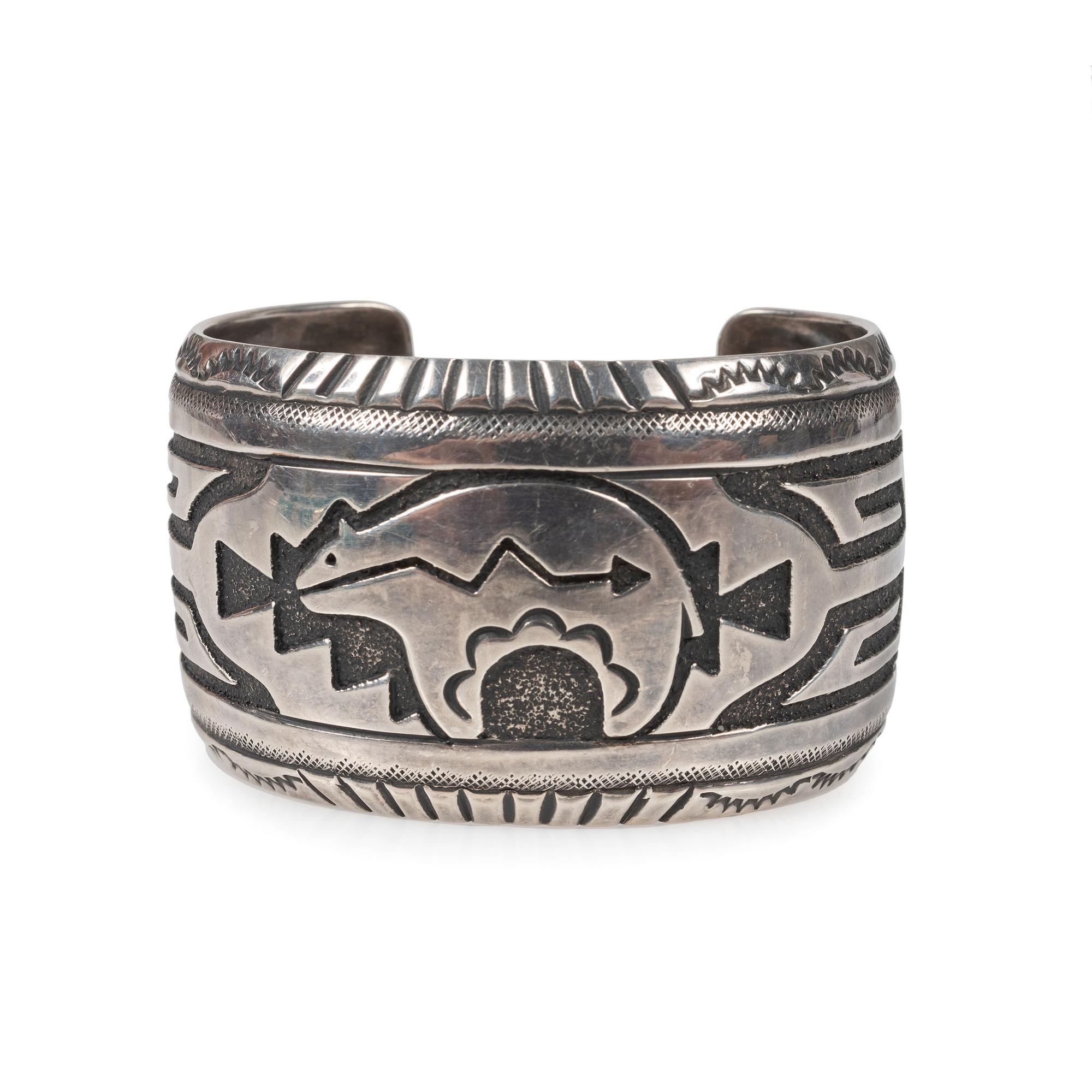 Sterling Silver, Brass, and Turquoise Nugget Necklace, AND Sterling Silver Overlay Bear Cuff Bracelet
