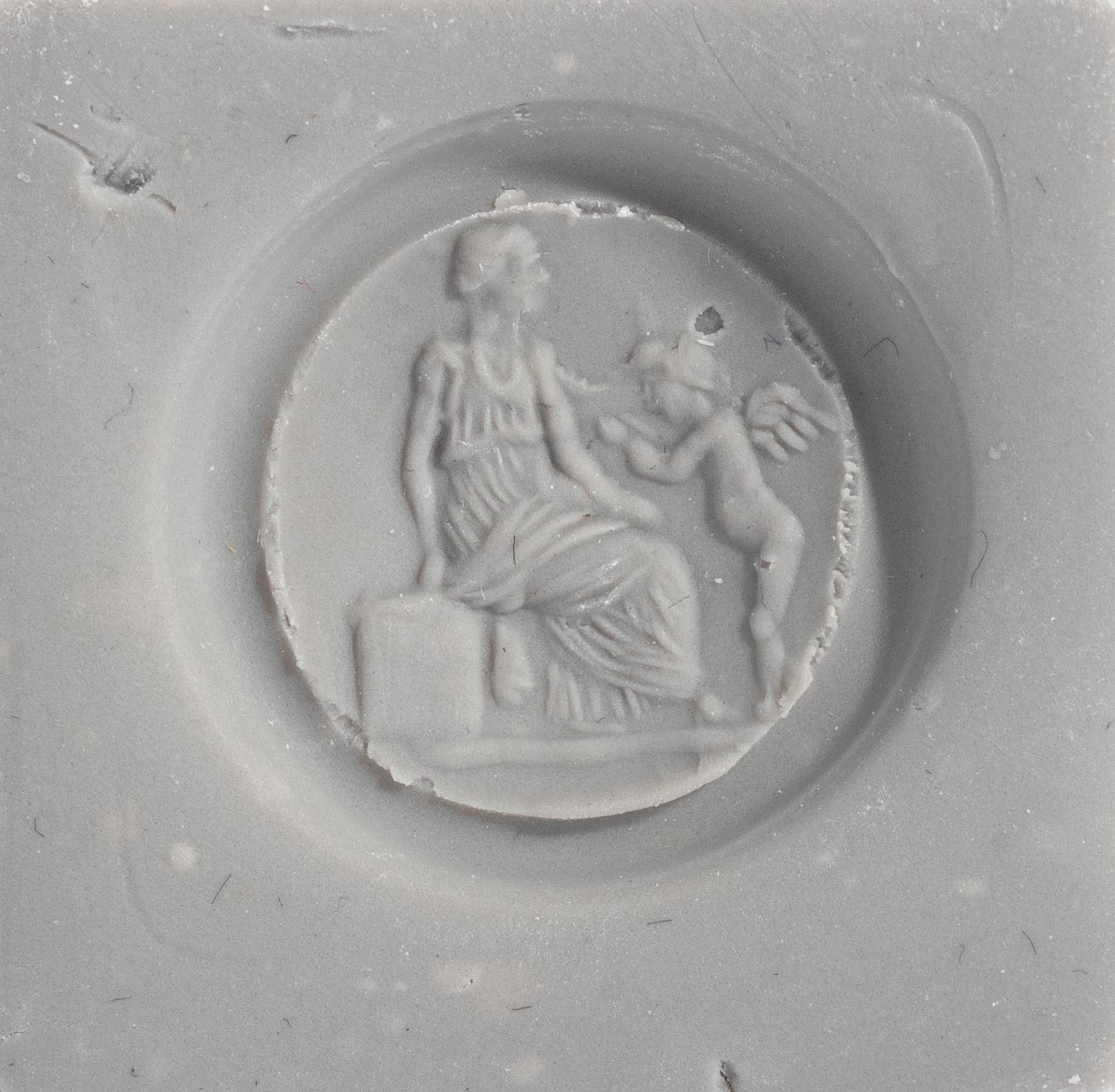 A Roman Plasma Ring Stone with the Gods Venus and Eros — Set in a gold stickpin
