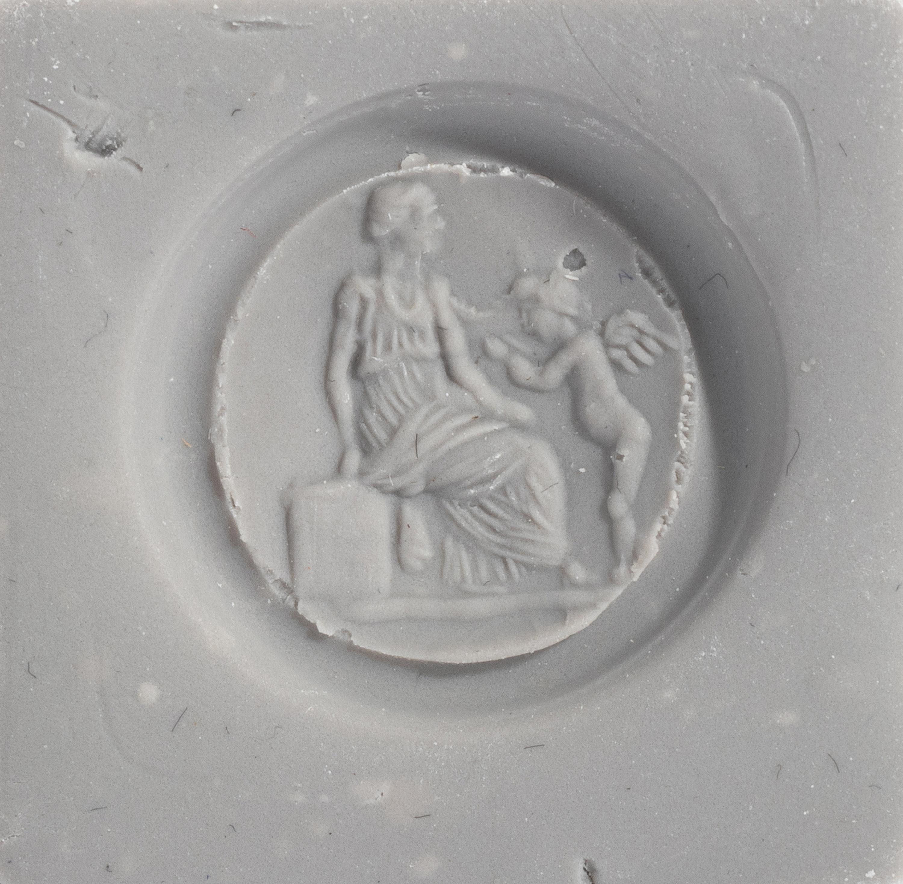 A Roman Plasma Ring Stone with the Gods Venus and Eros — Set in a gold stickpin