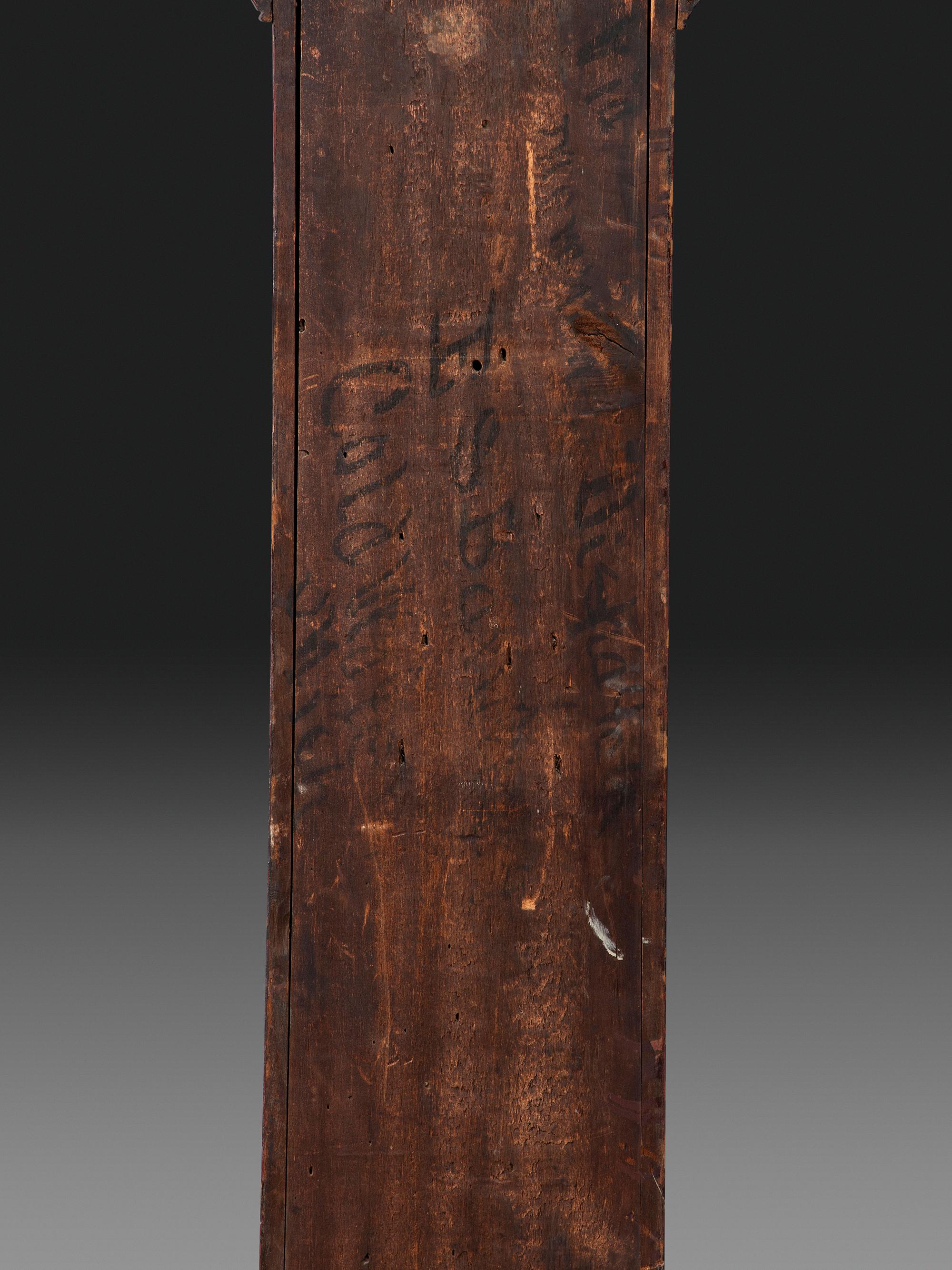 A Grain Paint Decorated Tall Case Clock
