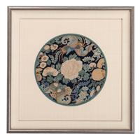 Four Blue Ground Kesi Woven Silk Circular Panels