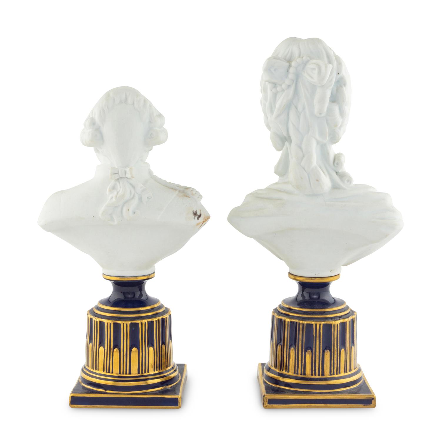 A Pair of Sèvres Style Biscuit Porcelain Busts of Marie Antoinette and Louis XVI