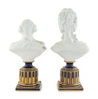 A Pair of Sèvres Style Biscuit Porcelain Busts of Marie Antoinette and Louis XVI