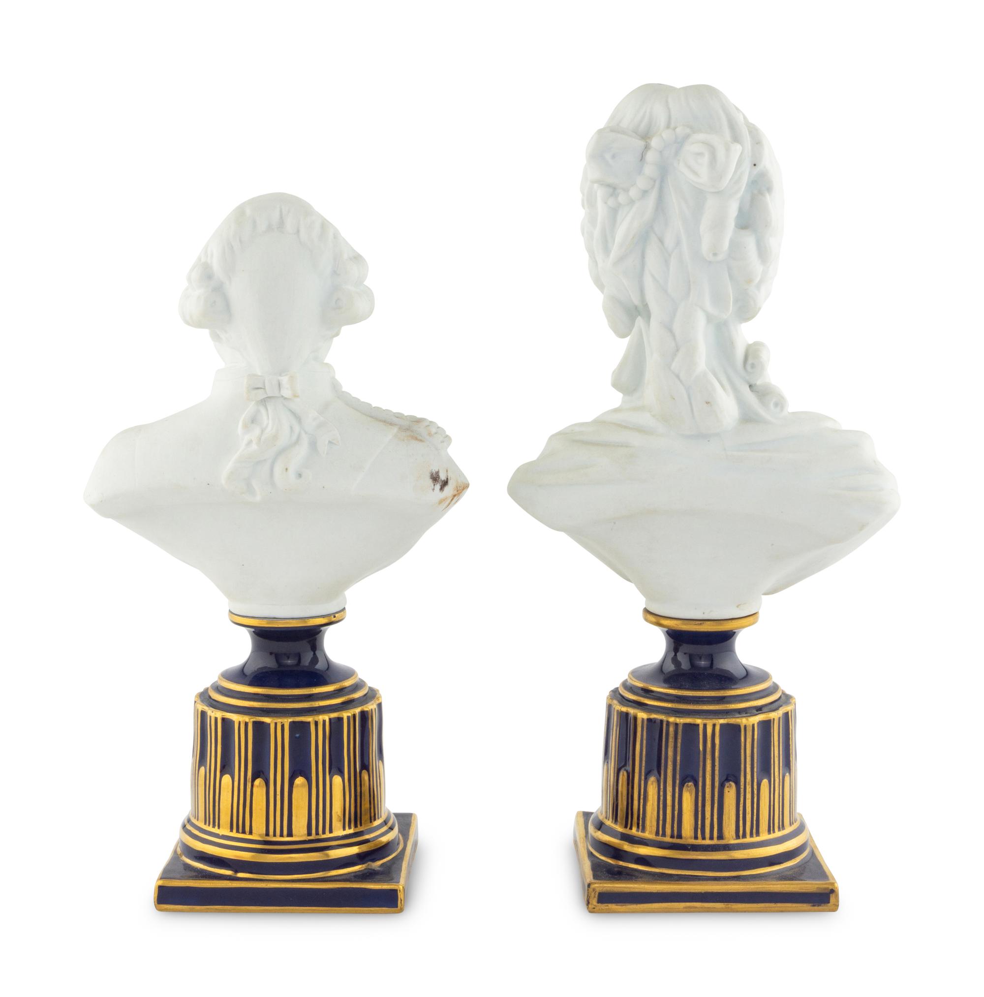 A Pair of Sèvres Style Biscuit Porcelain Busts of Marie Antoinette and Louis XVI