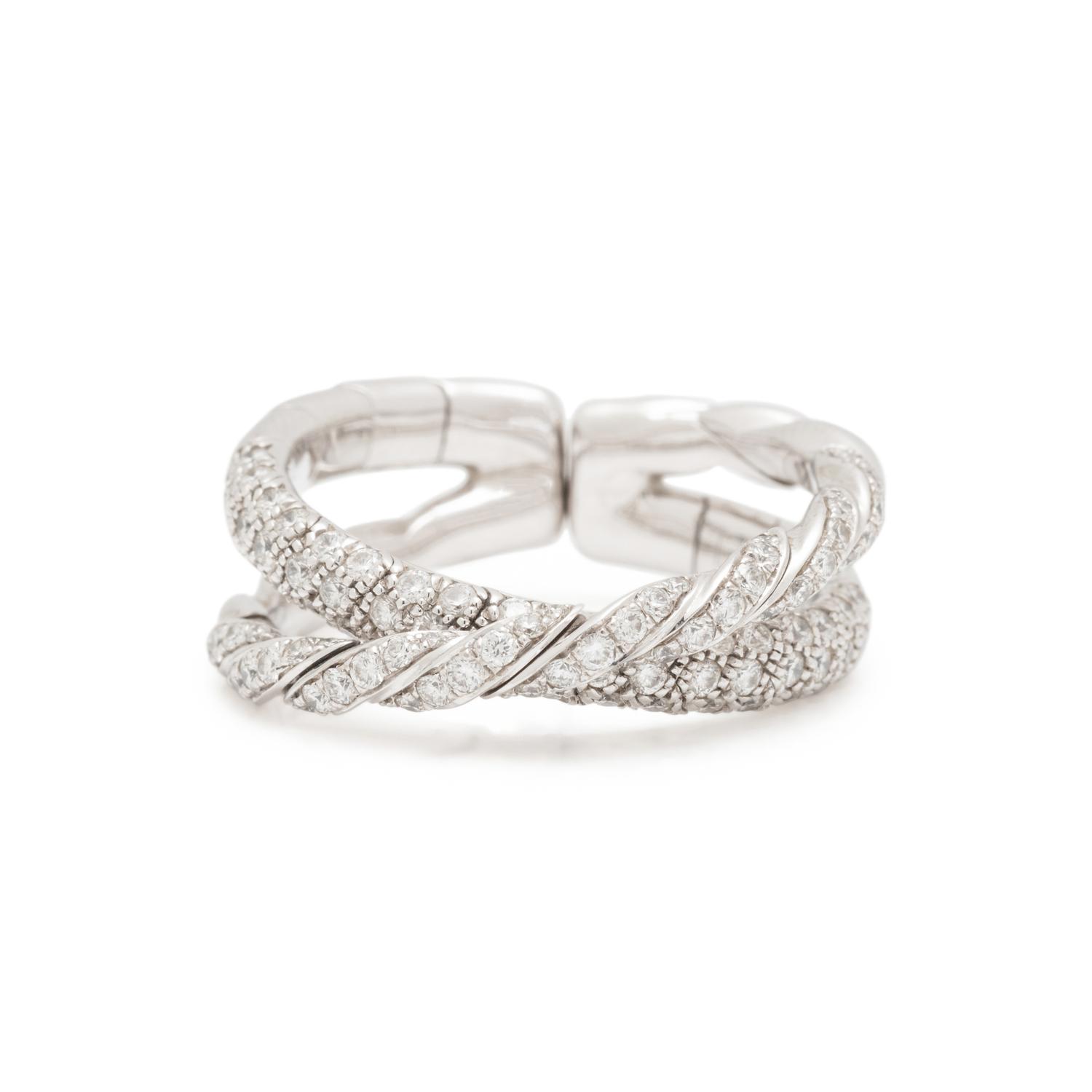 DAVID YURMAN, WHITE GOLD AND DIAMOND 'SCULPTED CABLE FLEX TWO ROW' RING