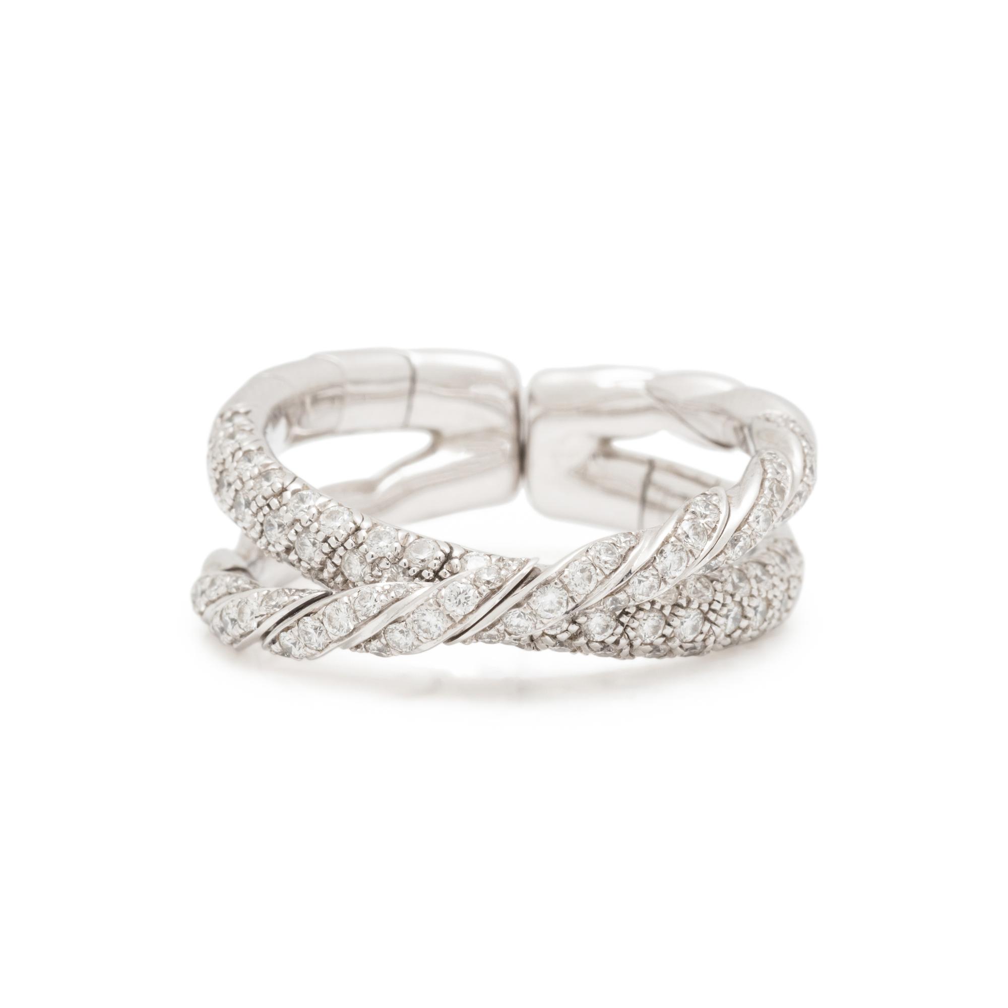 DAVID YURMAN, WHITE GOLD AND DIAMOND 'SCULPTED CABLE FLEX TWO ROW' RING