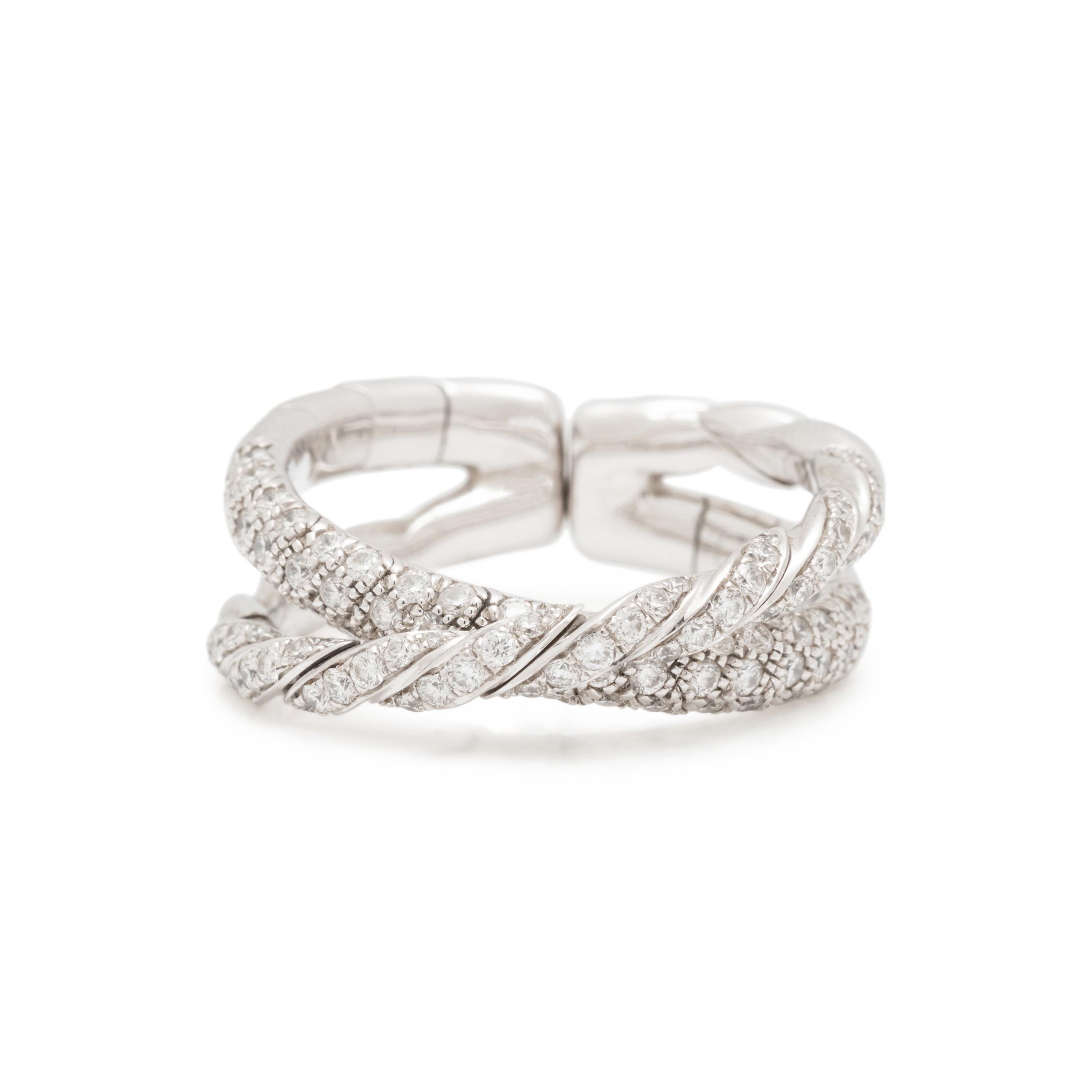 DAVID YURMAN, WHITE GOLD AND DIAMOND 'SCULPTED CABLE FLEX TWO ROW' RING