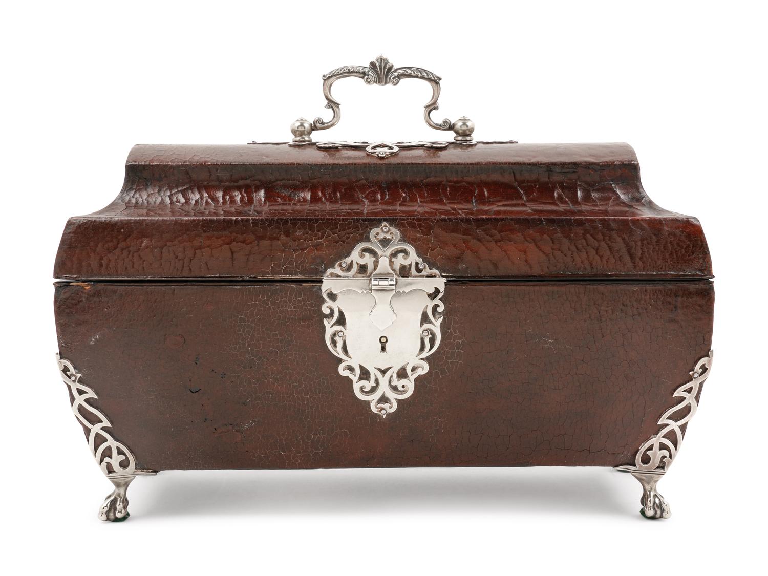 Three George III Silver Tea Caddies in a Leather-Cased Box