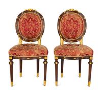 A Pair of Louis XVI Style Stained and Gilt Mahogany Side Chairs.