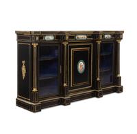 A French Ebonized, Gilt Bronze and Porcelain Mounted Console Cabinet