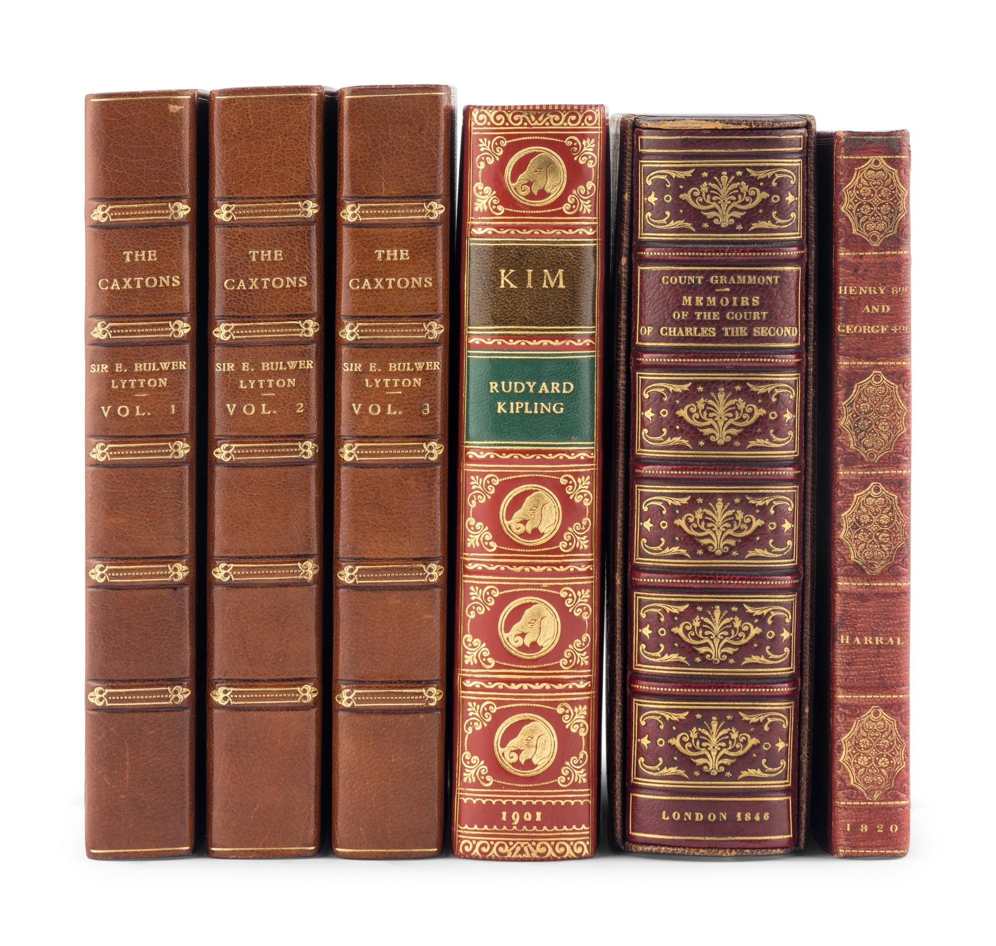 [BINDINGS] -- [LITERATURE] -- [HISTORY]. A group of 4 works, most in contemporary full leather bindings, including works related primary to literature and history, comprising: