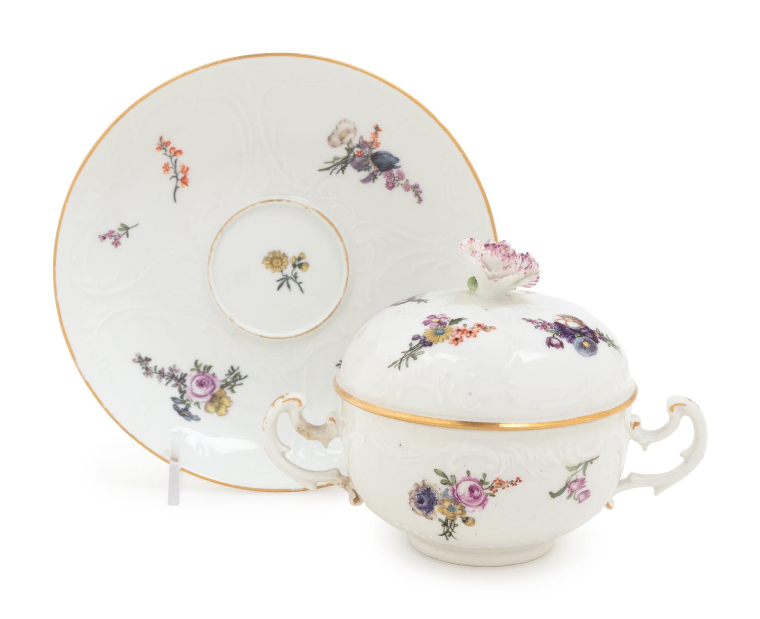 A Meissen Porcelain Covered Sugar and Underplate