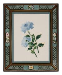 A Pair of Botanical Watercolor Illustrations in Reverse-Painted Glass Frames