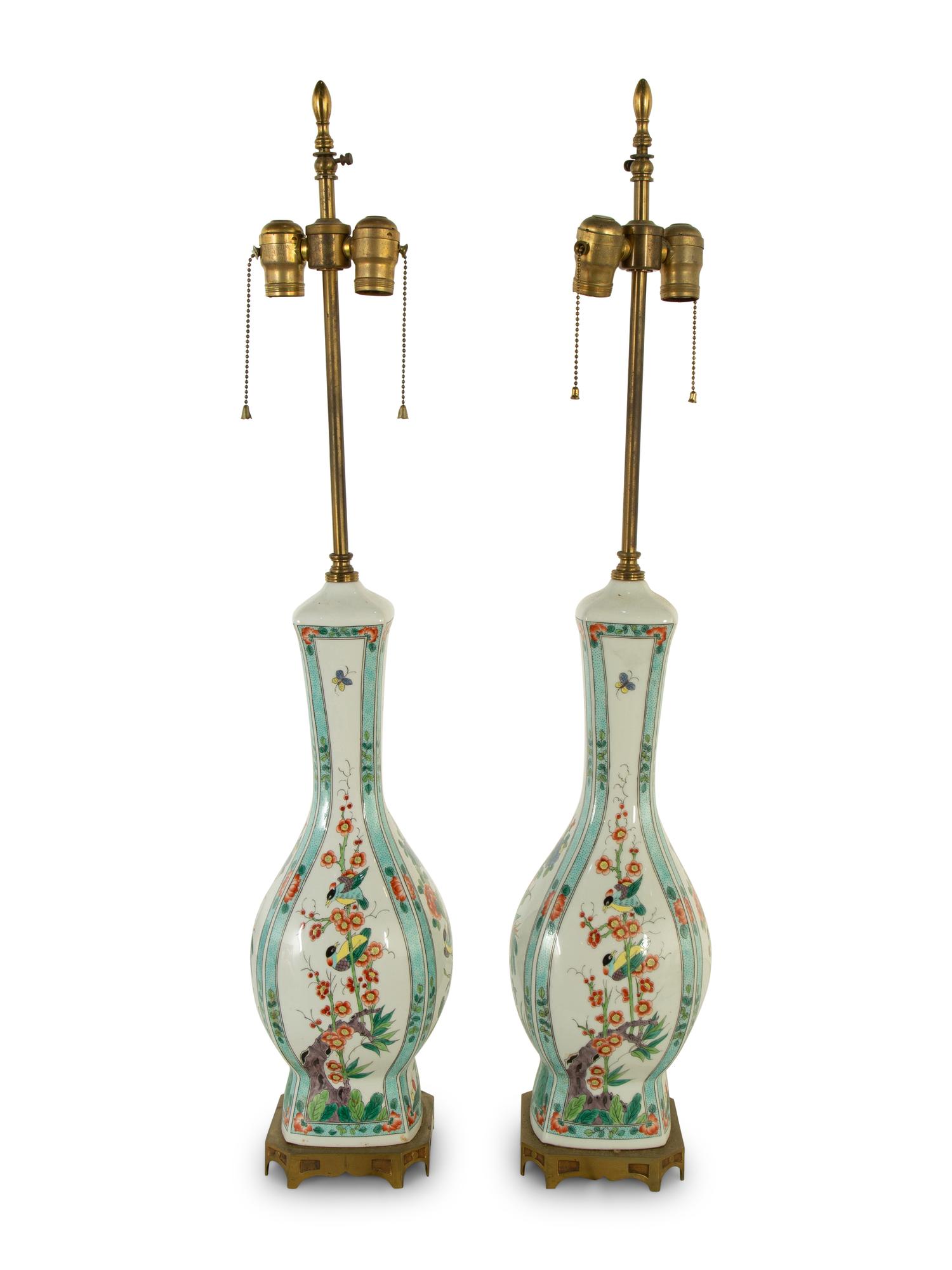 A Pair of Chinese Export Porcelain Vases Mounted as Lamps
