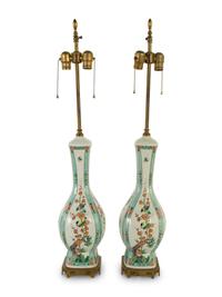 A Pair of Chinese Export Porcelain Vases Mounted as Lamps