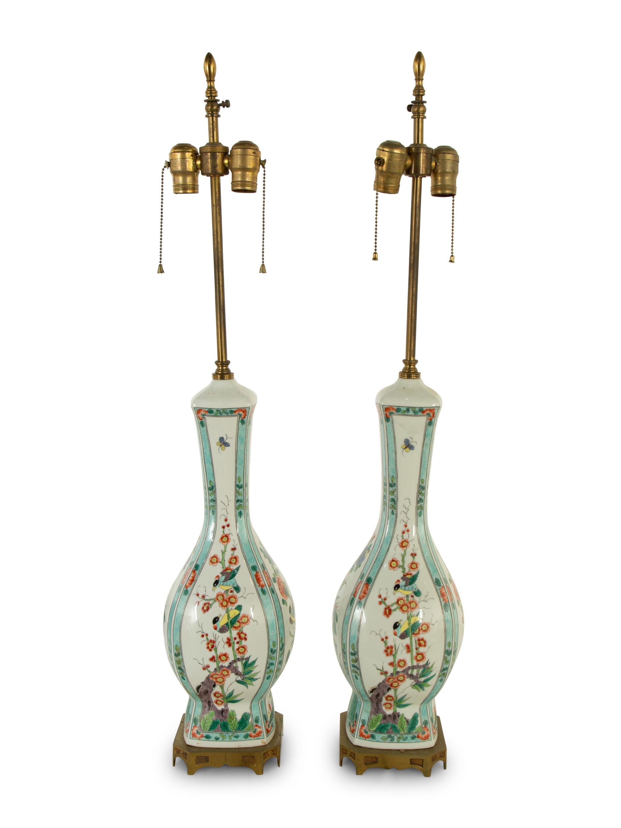 A Pair of Chinese Export Porcelain Vases Mounted as Lamps