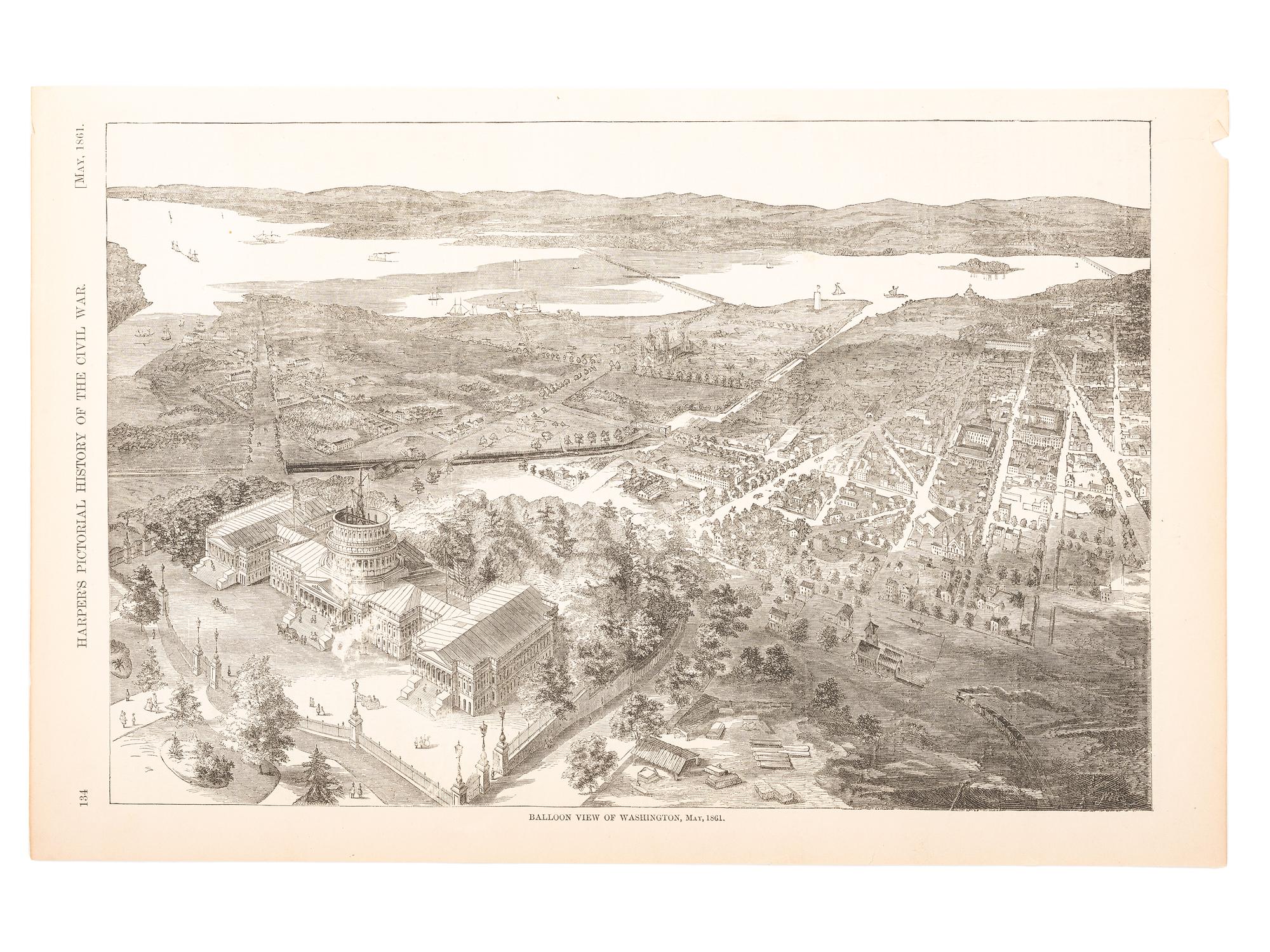[MAPS & ATLASES]. [WELLS, Jacob]. Balloon View of Washington, May, 1861. New York: [Harper's Weekly], [1866?]. [ With :] Railroad Map of the State of New York . Buffalo, [1900].