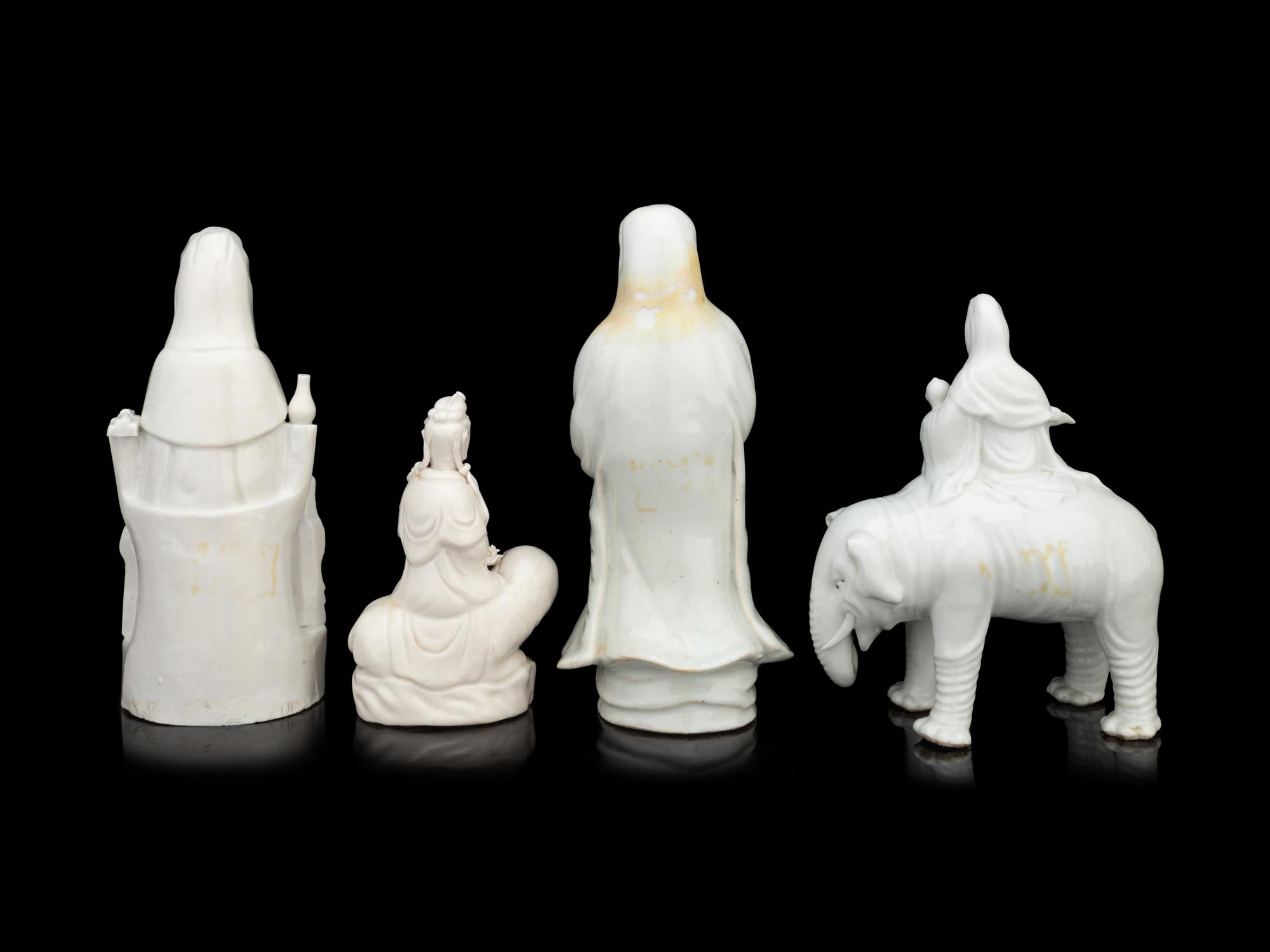 Four Chinese Blanc-de-Chine Porcelain Figures of Guanyin