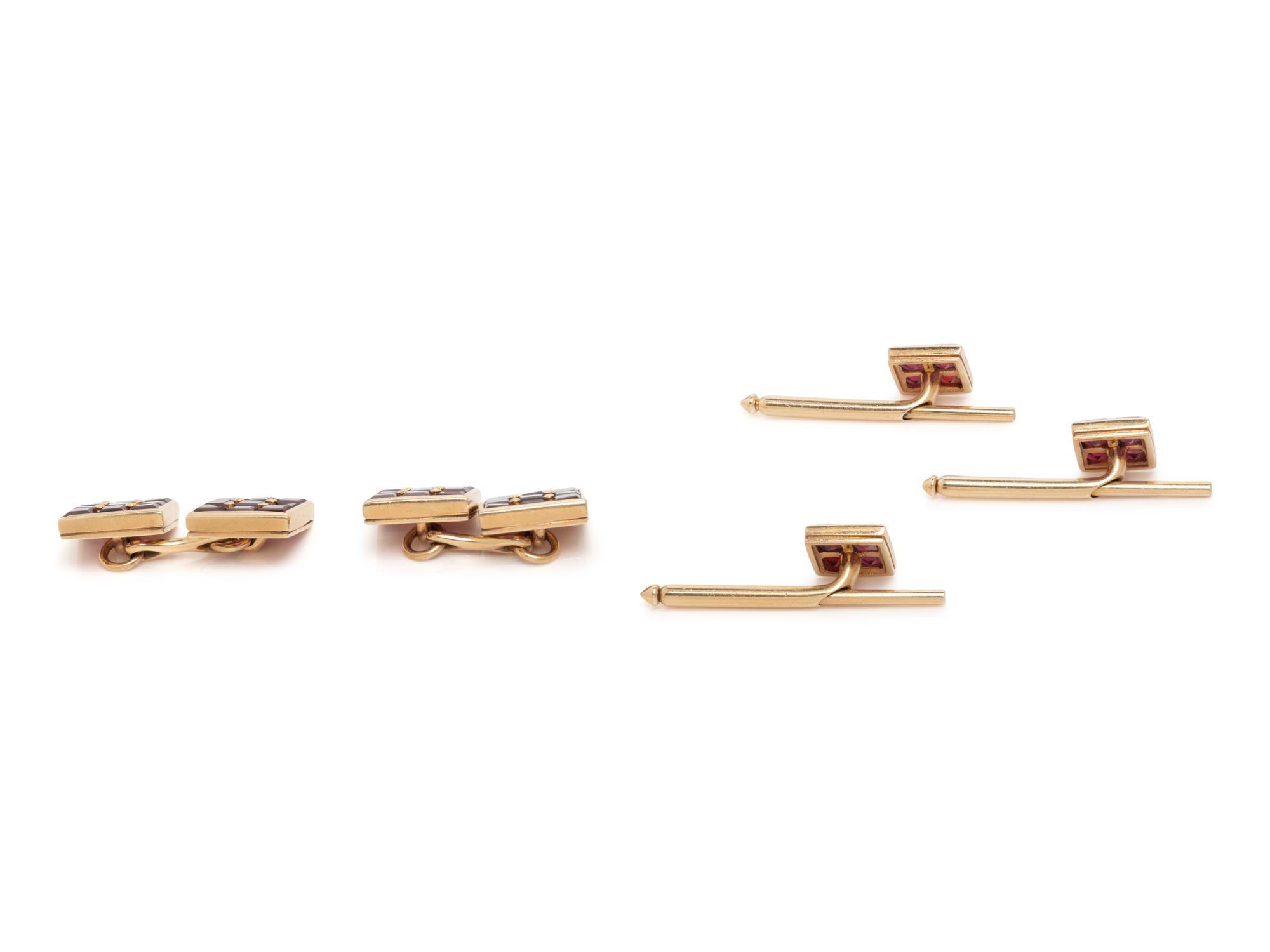 TIFFANY & CO., YELLOW GOLD AND RUBY DRESS SET