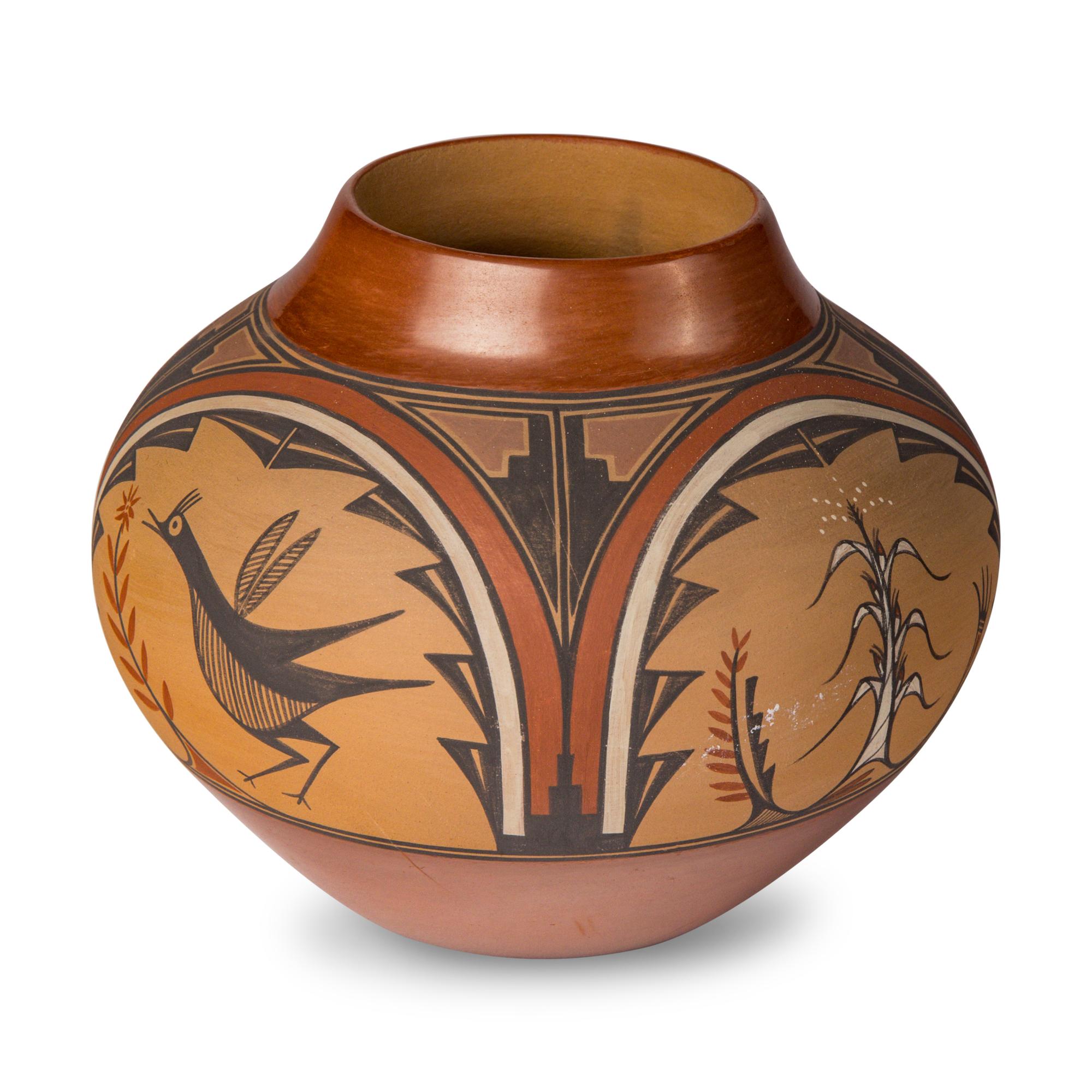 Dominique and Maxine Toya (Jemez, 1971-2023 / b. 1948) — Polychrome Jar, with Birds and Cornstalks