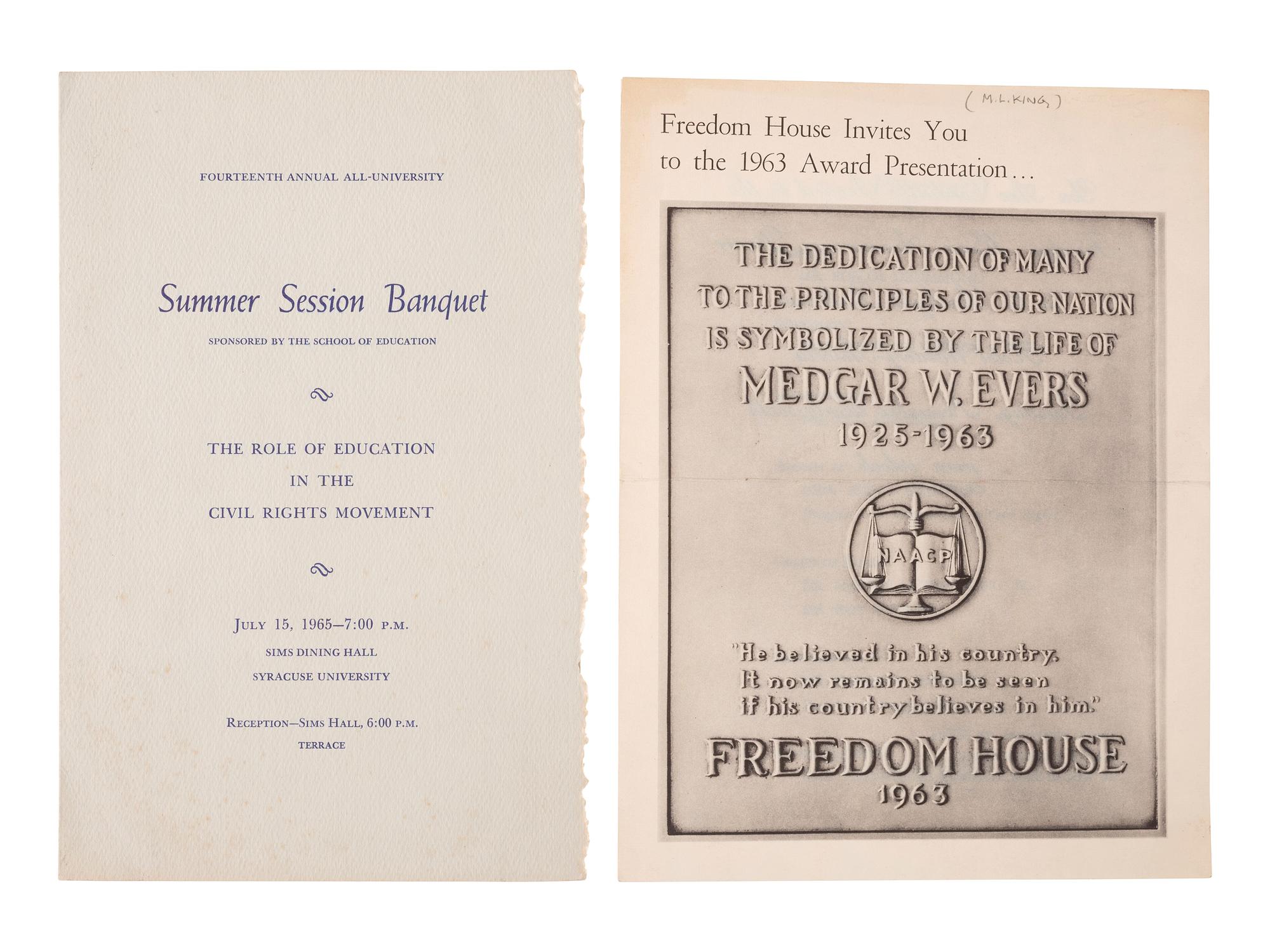 [KING, Martin Luther, Jr. (1929-1968)]. A group of 4 programs from events featuring or honoring Dr. Martin Luther King, Jr. 1956-1965.