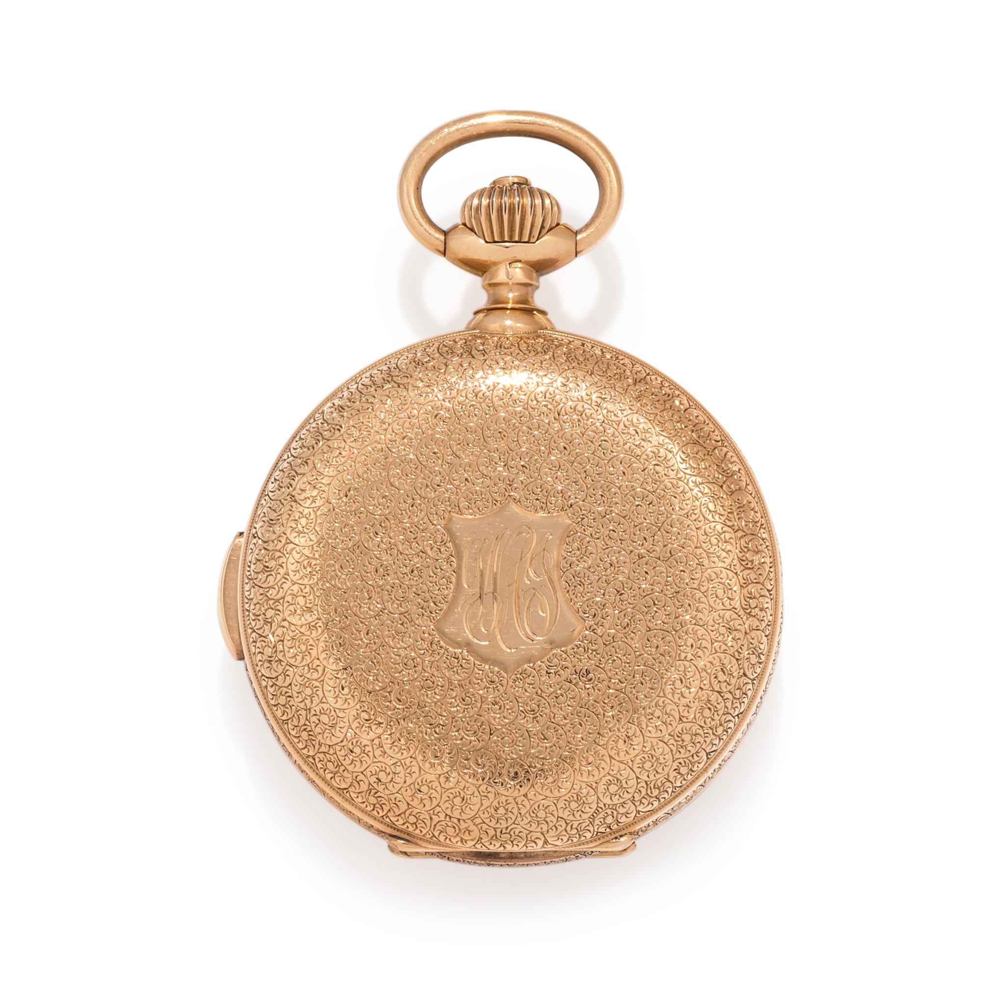 LOUIS AUDEMARS, 18K YELLOW GOLD MINUTE REPEATER HUNTER CASE POCKET WATCH