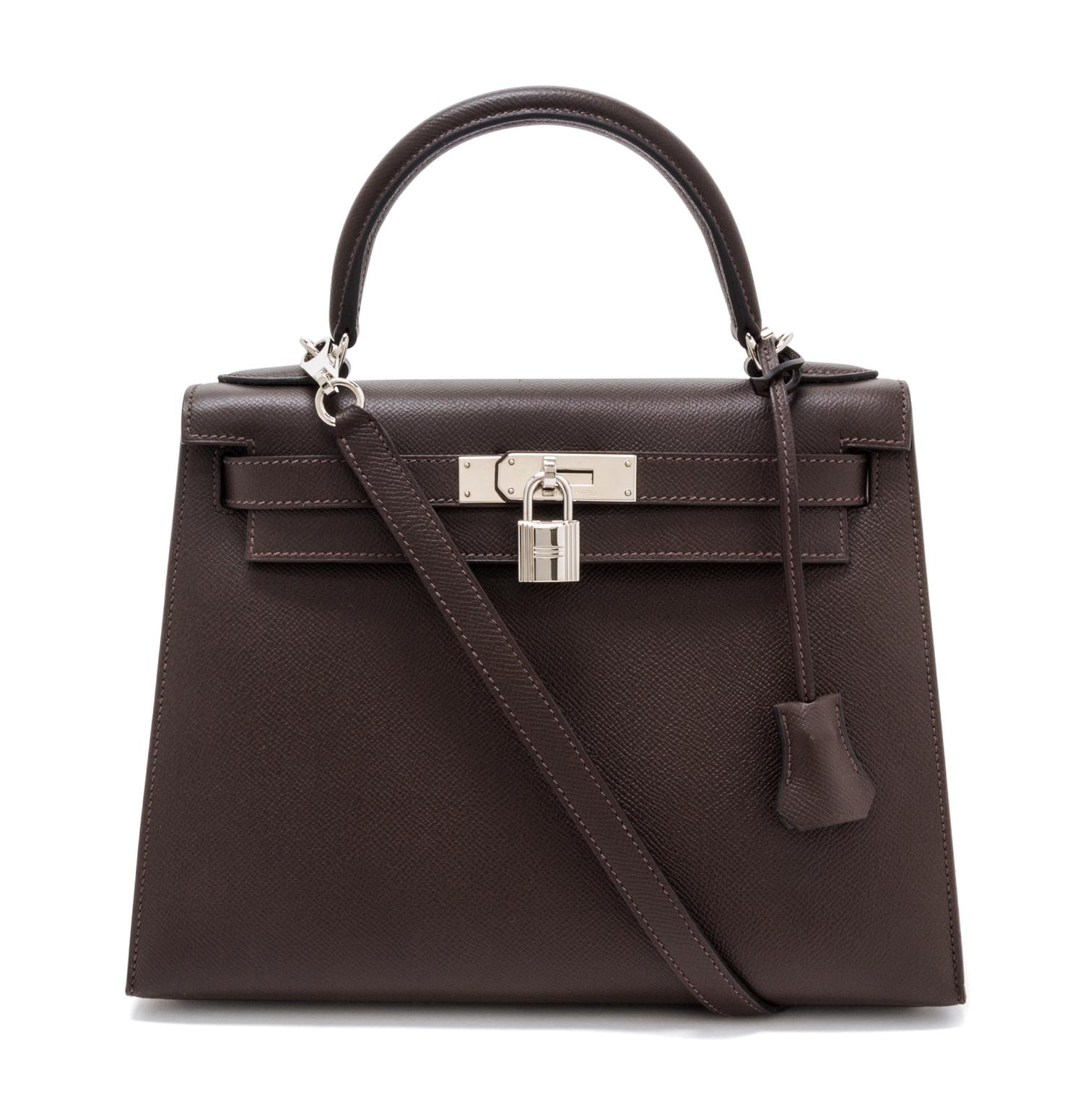 An Hermes Chocolat Epsom Sellier 28cm Kelly Handbag, 11" x 8.5" x 4".