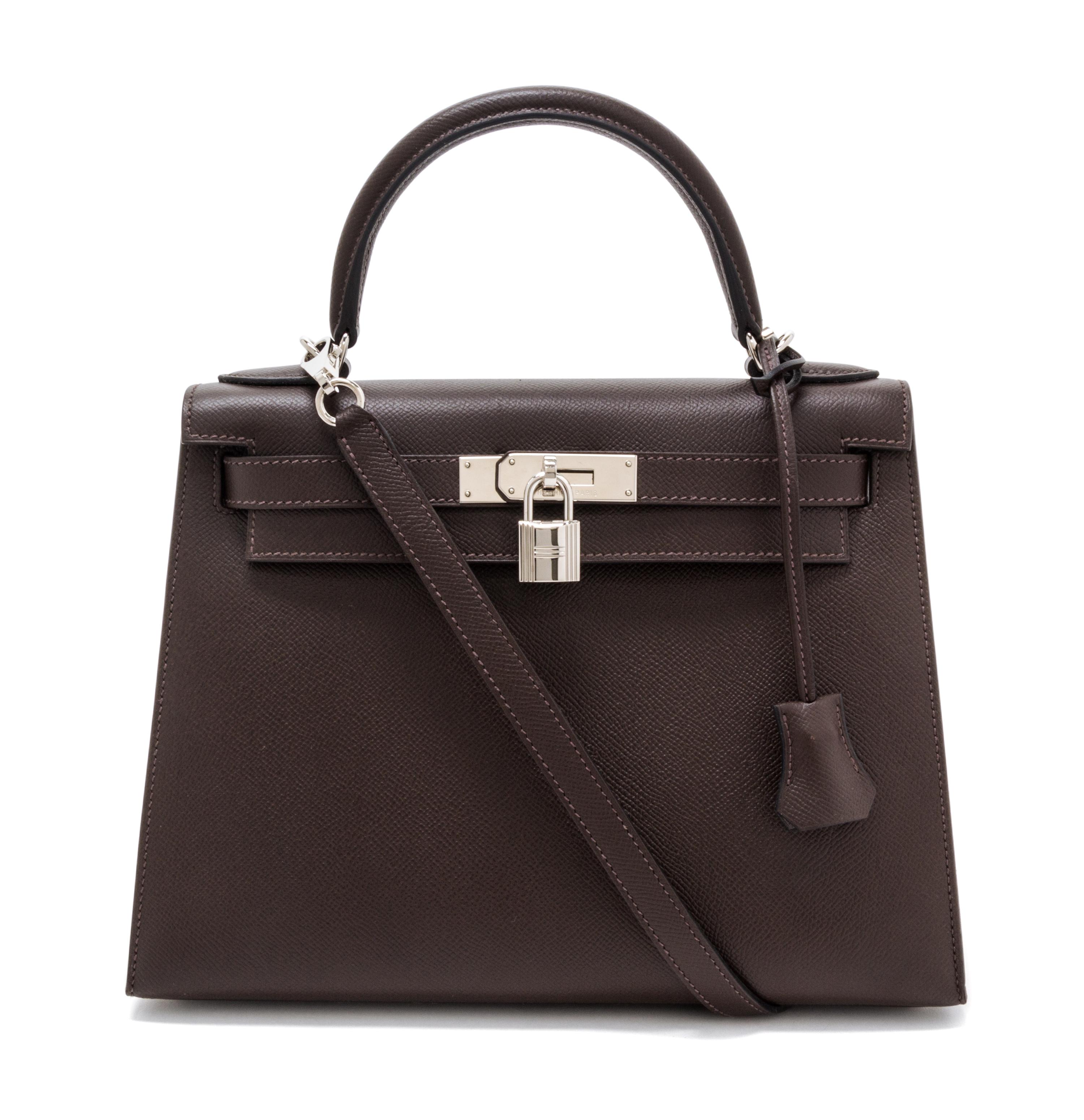 An Hermes Chocolat Epsom Sellier 28cm Kelly Handbag, 11" x 8.5" x 4".