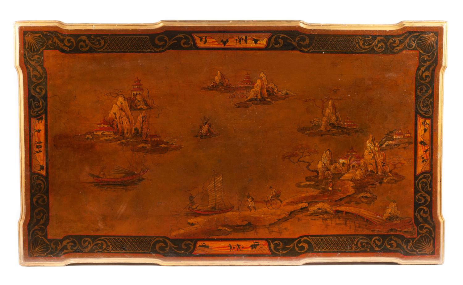 An English Painted and Giltwood Center Table Height 31 x width 54 x depth 30 1/2 inches. — 19TH CENTURY