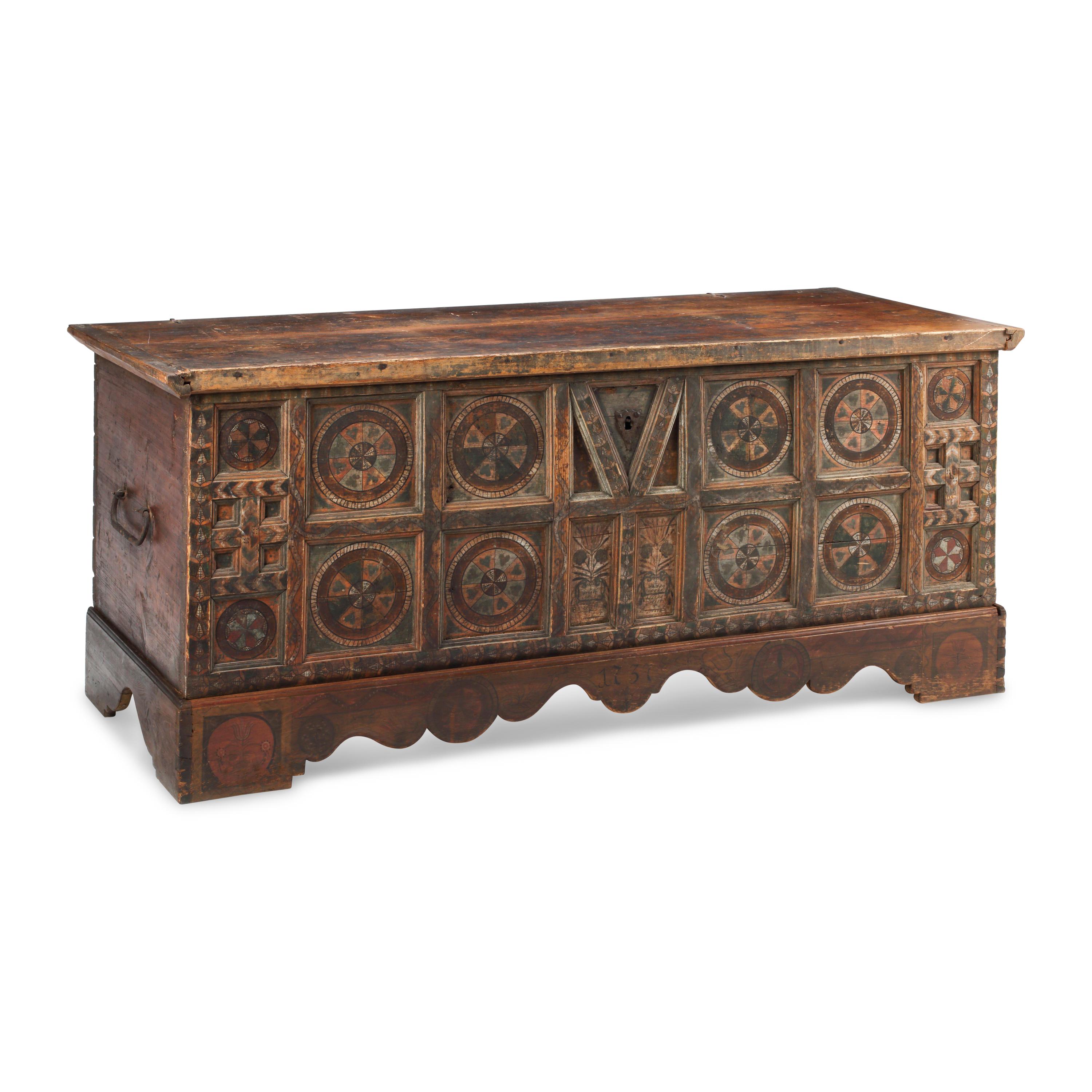 A Continental Polychrome Decorated Cassone