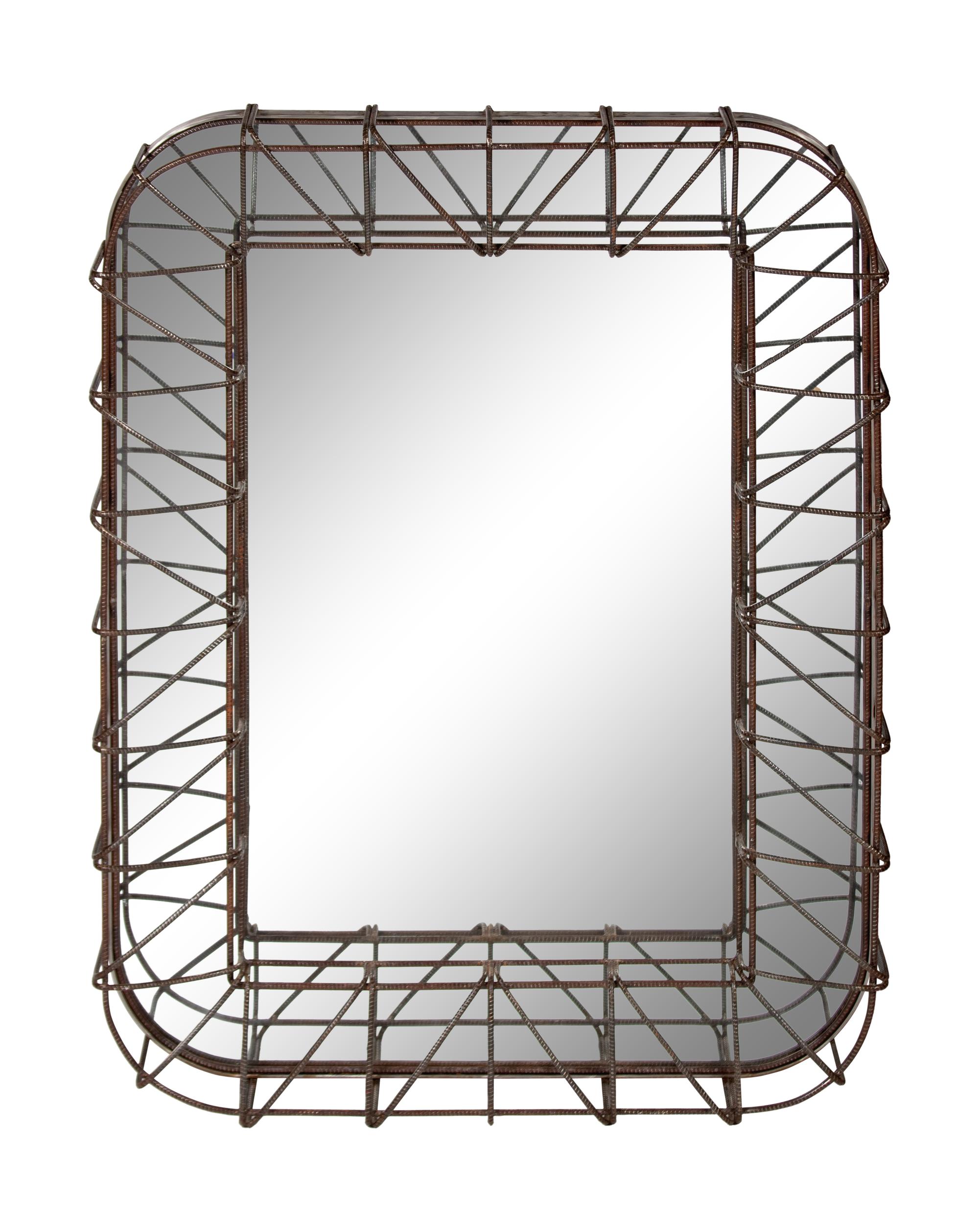 A Contemporary Iron Re-bar Framed Mirror — 20TH CENTURY