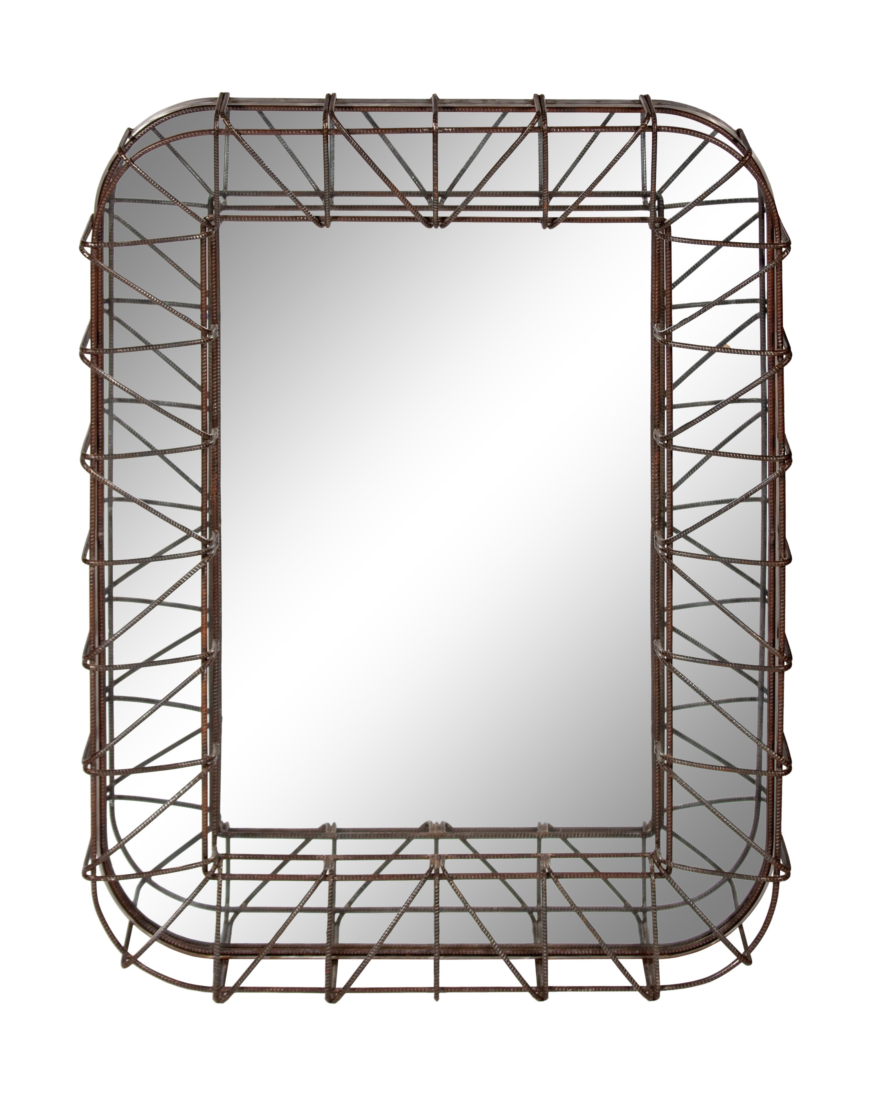 A Contemporary Iron Re-bar Framed Mirror — 20TH CENTURY