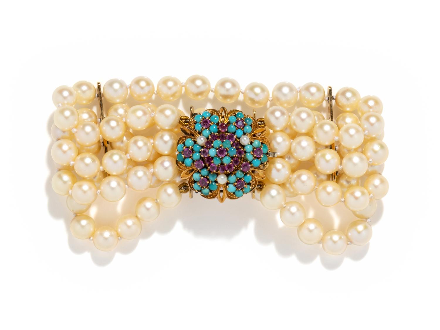 MULTIGEM AND CULTURED PEARL BRACELET