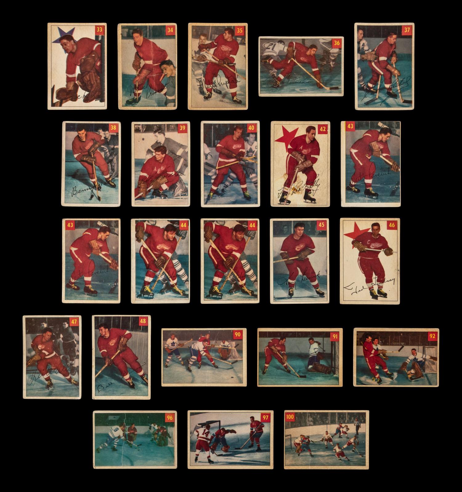 A Collection of Detroit Red Wings 1954 Parkhurst Hockey Cards (23)